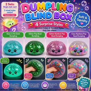 Dumpling Mystery Box Surprise Pack - 4 Random Styles Including Glow in The Dark, Clear Gold Glitter Bead, Color Gold Glitter Bead & Clear Color Bead Dumplings, Squishy Sensory Stress Relief Toy, Collectible Gift