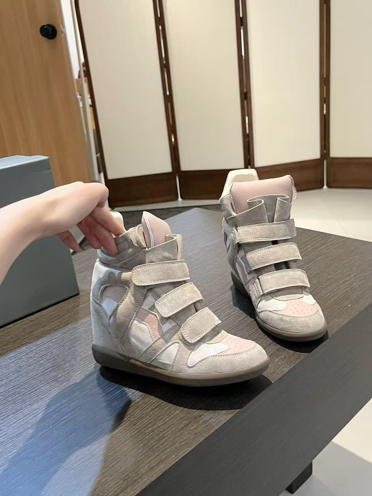 Velcro invisible inner heightening women's shoes 8CM slope heel color matching sports and leisure shoes high top shoes