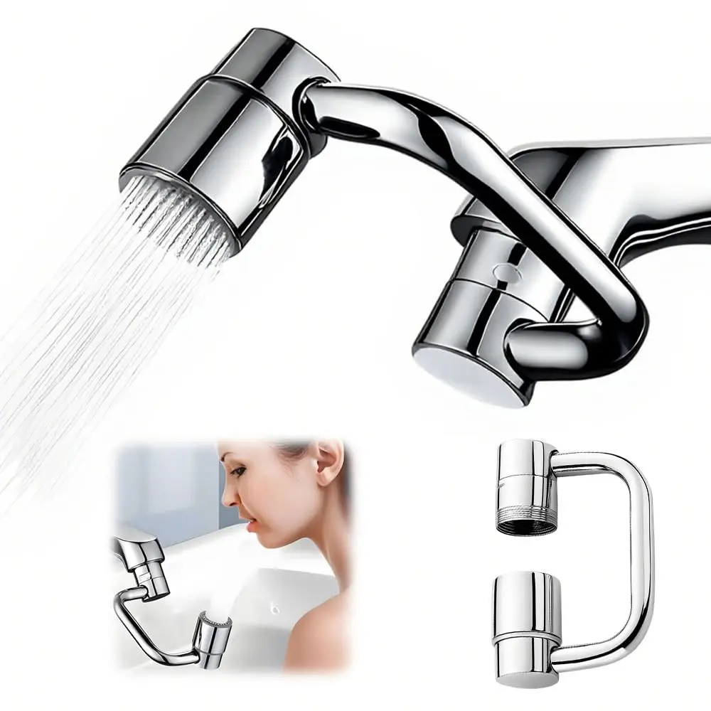 Upgrade Universal Sink Faucet Extender, 1080° Rotating Faucet Extender with Upward Spray, U-Shaped Faucet Aerator, Adjustable Water Mode, Silver Color