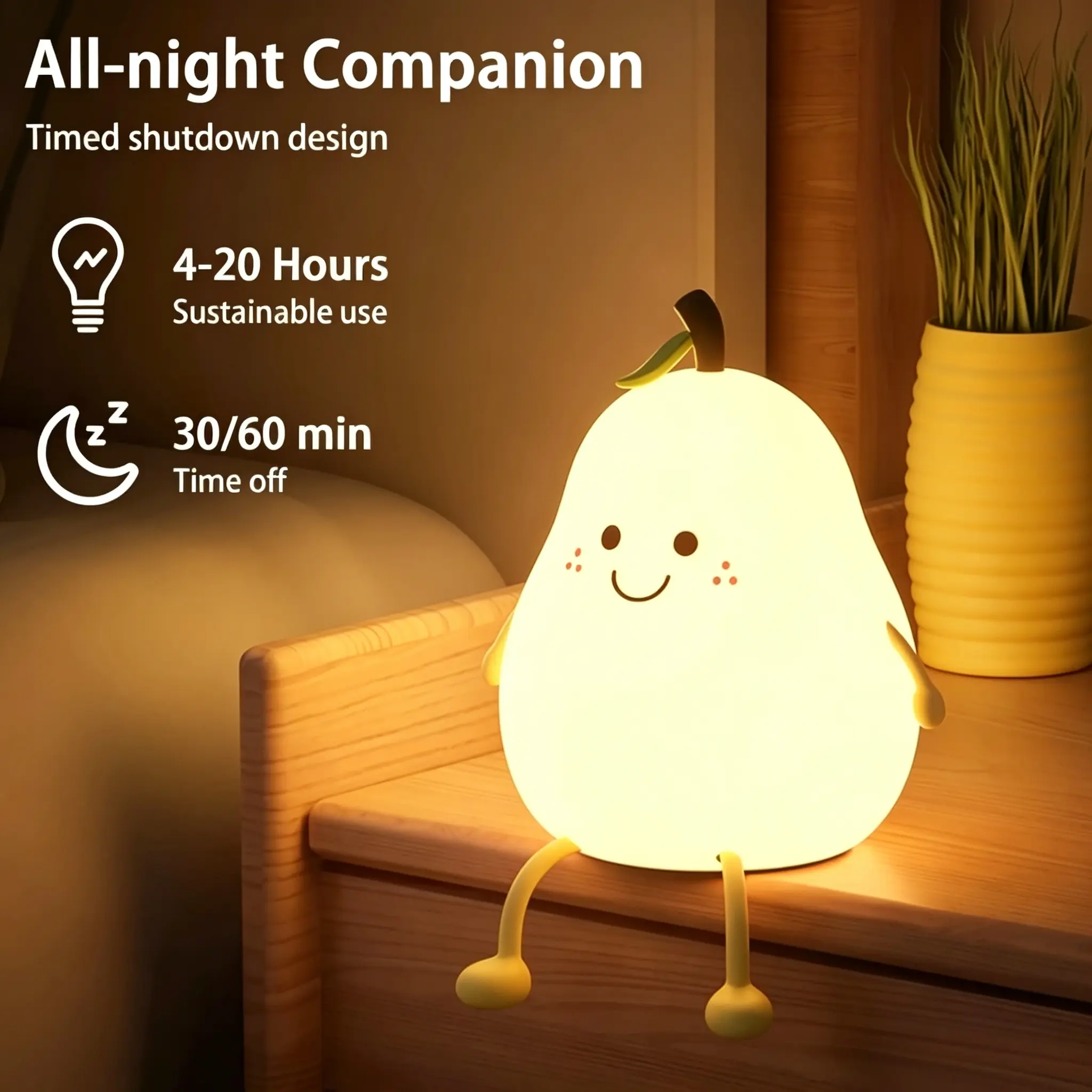Cute Pear Shaped Touch Control LED Night Light, USB Rechargeable Color Changing Warm Glow Lamp, Playful Bedside Decor Lamp for Bedroom, Perfect Birthday Gift for Indoor Room Decoration