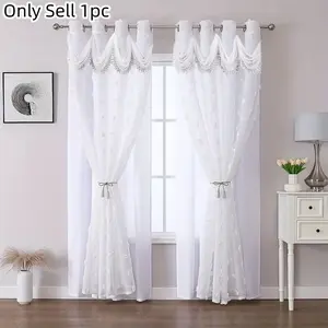 1pc French Princess Style Bedroom Curtain, 3D Ball Embroidery, Wave Top Header, Semi-Transparent Soft Light, Dreamy Romantic Atmosphere