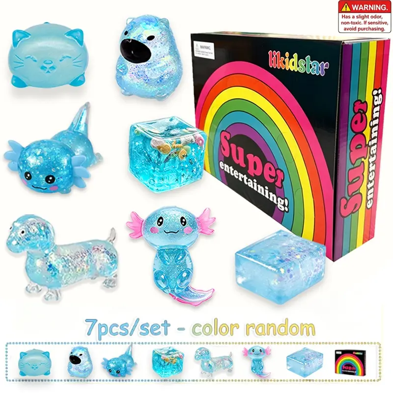 7-Piece Surprise Blind Box Malt Sugar Stress Relief Fidget Toys, Creative Slow-Return Squishy, 7 Styles, Party Gift