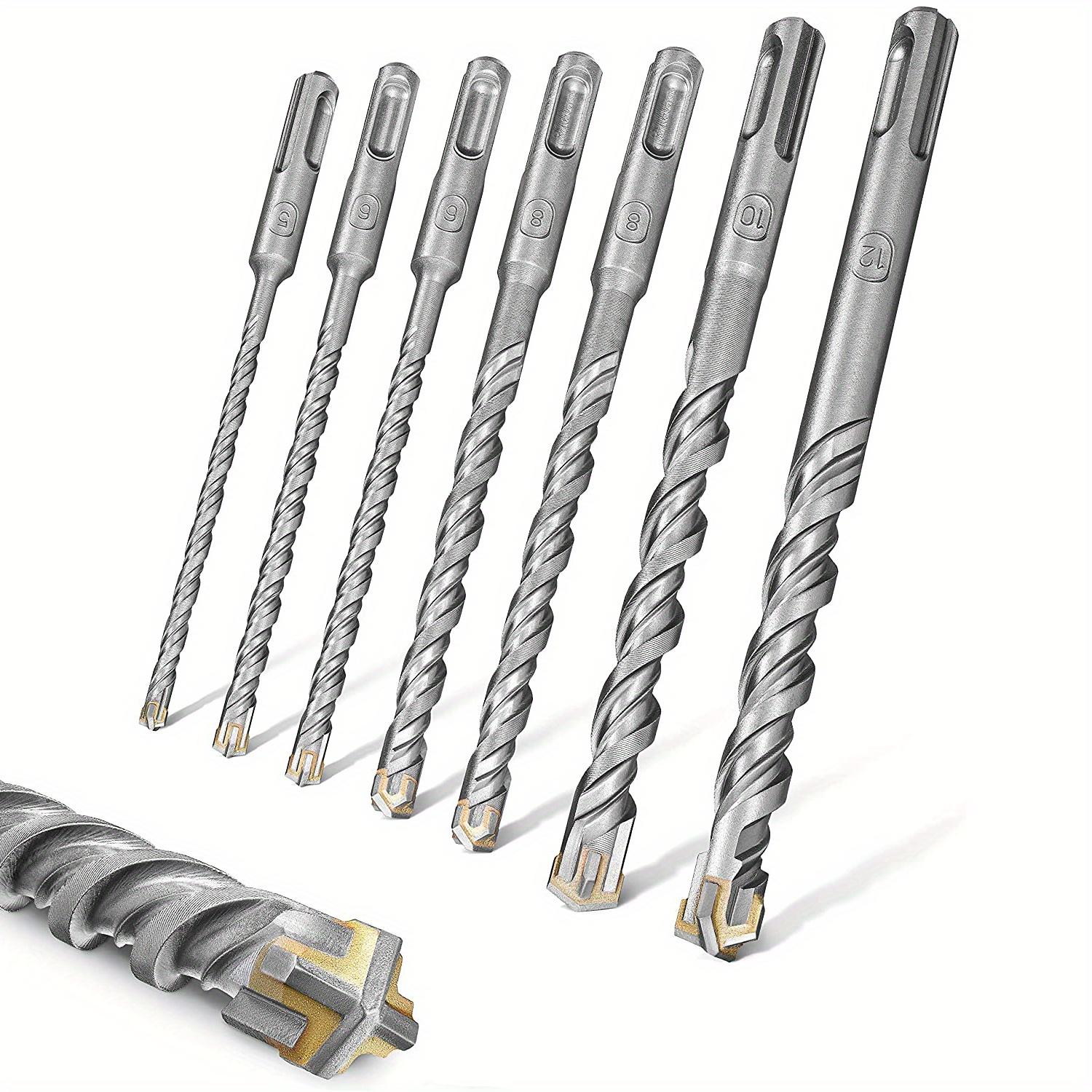 SENDRILL 7PCS/Set Carbide - Cross Tipped SDS-Plus Rotary Hammer Drill and Chisle Bit Set for Masonry, Concrete, Brick, Stone
