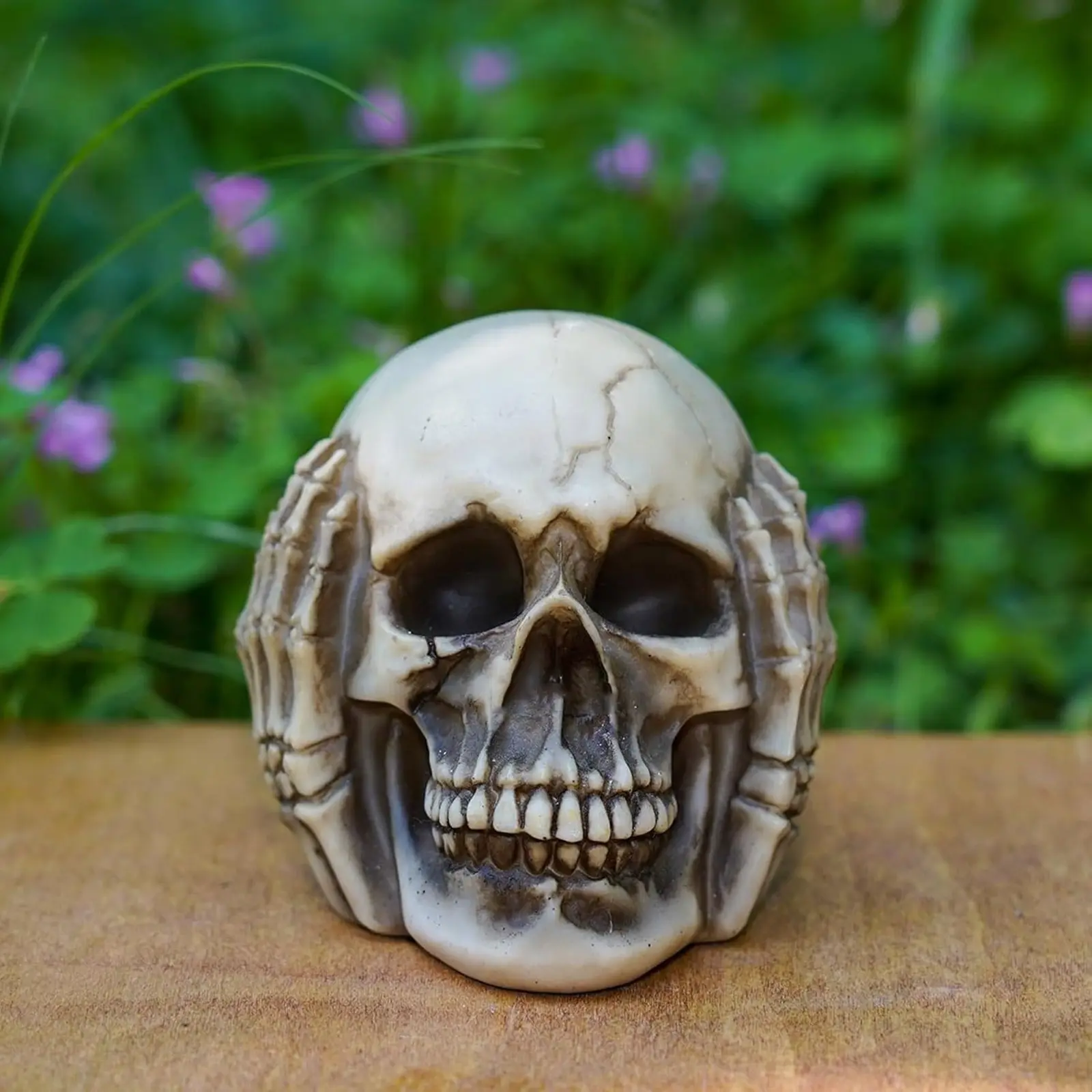 Halloween Skull Figurine Halloween Skull Head See Speak Hear No Evil, Resin Skeleton Head Realistic Human Skulls Model Statue for Bar Home Table Decor
