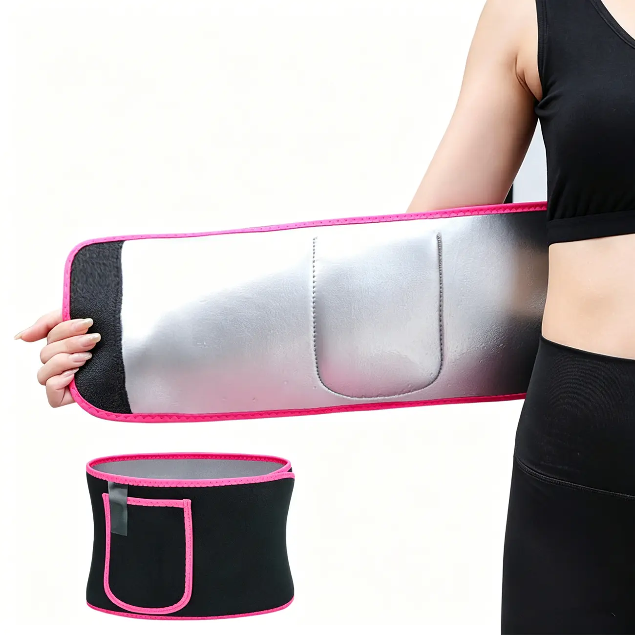 Waist Trimmer Belt Body Shaper Weight Loss Girdle Waist Trainer w/ Phone Pocket Pink-Black-Silver (US Logistics only For USPS.TK/TMEU only For self-pickup)