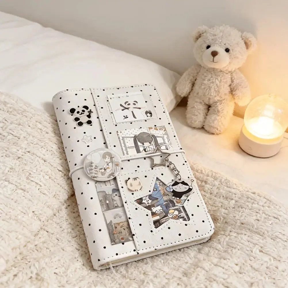 A6 Polka Dot Cloth Binder Notebook 6-Hole Loose Leaf Portable DIY Scrapbook Journal Multi Pocket Photo Album Planner School Gift