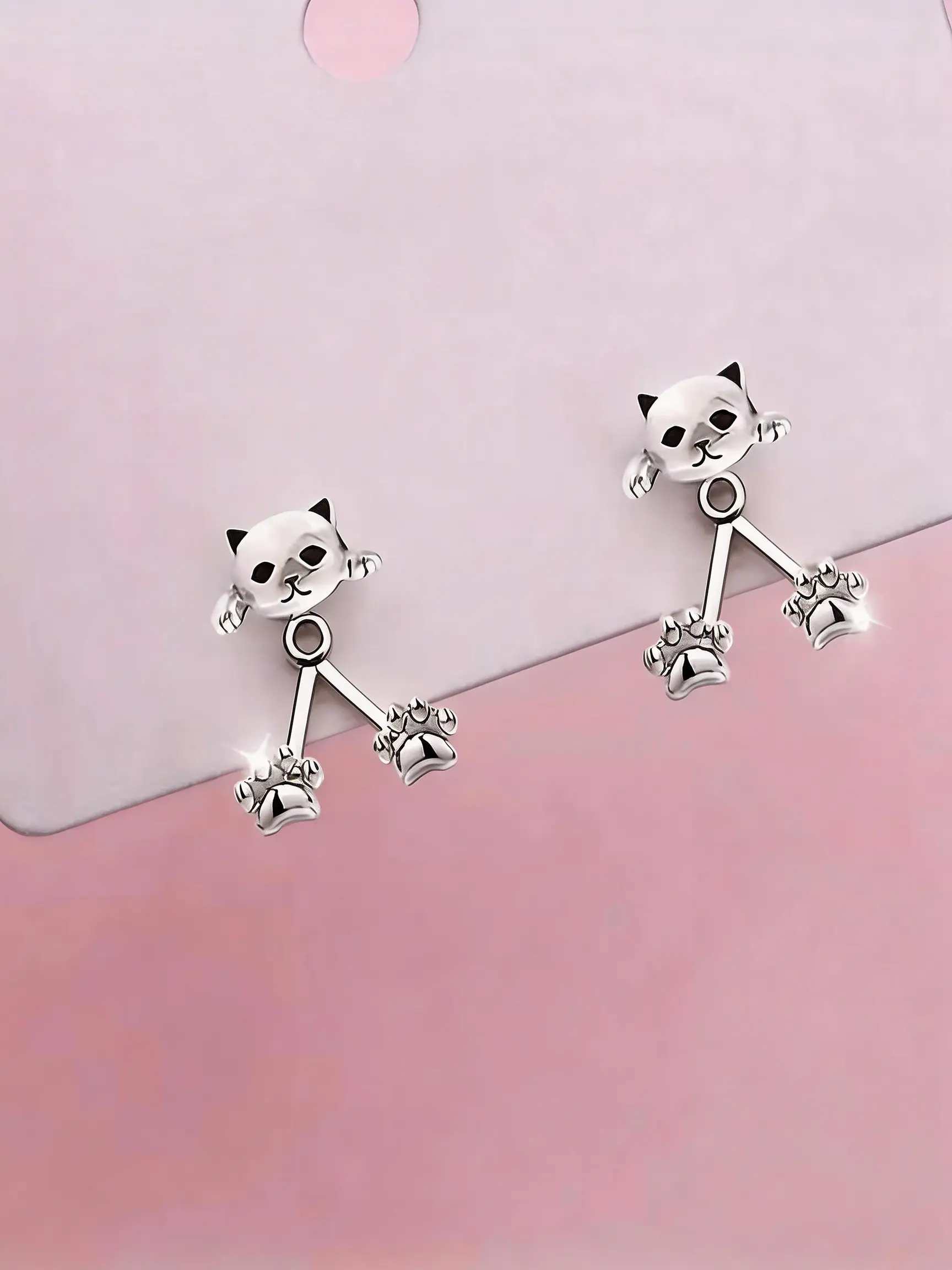 Sterling Silver Unique Cat Paw Ladies Pendant Earrings, Creative Pet-Themed Fashion Jewelry, Versatile Hypoallergenic Gift for Daily Wear