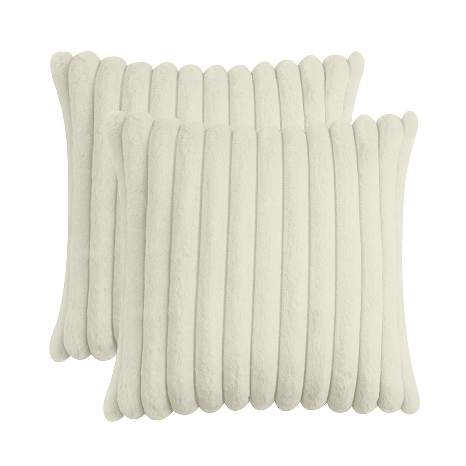 Solid Color Faux Fur Throw Pillow Cover, 2 Counts Soft Comfortable Striped Decorative Cushion Cover without Filler, Household Decoration Supplies for Home Living Room Sofa Couch