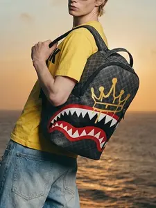Fashion Large Capacity Cartoon Shark Backpack, Street Style Casual Commute Shoulder Bag, Outdoor Travel Bag, Cool Student Bookbag, Waterproof PU Leather