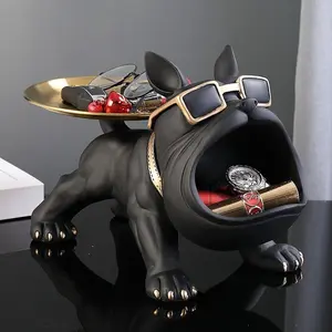 Key Holder Decorative Piece for Entryway, Luxury Living Room Shoe Cabinet Tray, Bulldog Moving Decoration Gift, Home Décor Accessory