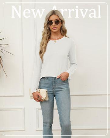 Wiholl Womens Long Sleeve Round Neck Shirts Side Split Basic Loose Tunic Tops Casual 2025 Crewneck Womenswear SpringStatements