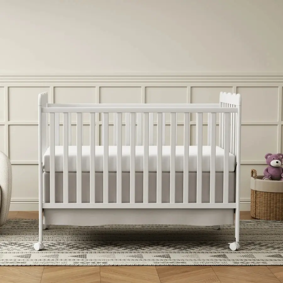 3-in-1 Convertible Baby Crib Converts to Toddler Bed & Daybed - Solid Pine Wood Nursery Crib with Adjustable Mattress Height & Locking Wheels