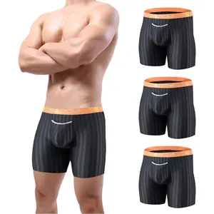 3-Pack Mens Ice Silk Big and Tall Briefs Top Fly Bulge Enhancing Pouch No Ride Up Long Leg Tagless Underwear