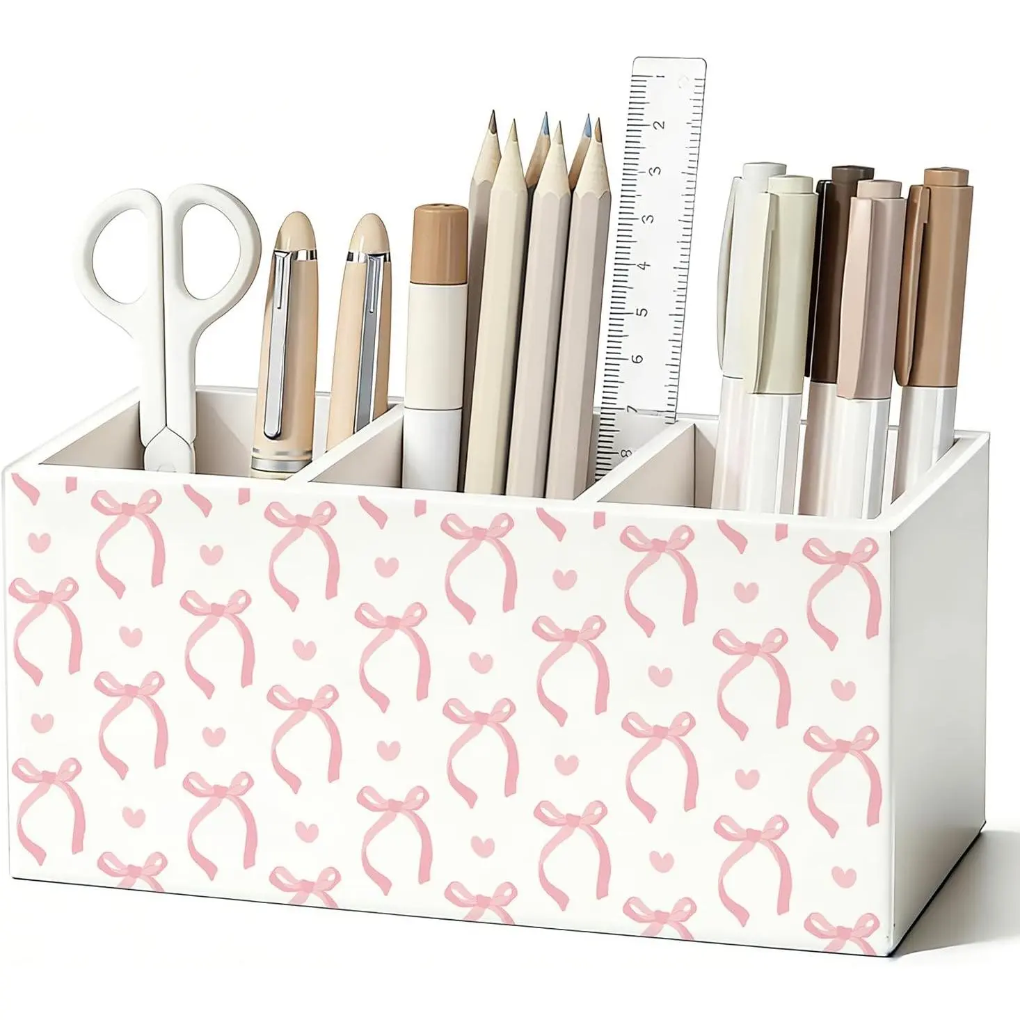 Bow Pen Pencil Holder for Desk Decor, Girly Office Decor | Preppy  Bow Aesthetic Wooden Box Sign Decorations for Girly Room Bedroom Dorm Office Desk Tabletop