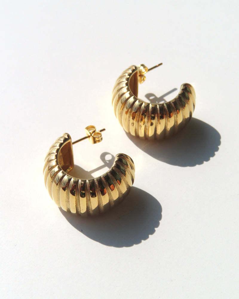 Gold Ridged Arch Hoops - Elegant Gold Color Hoop Earrings with Textured Design for Everyday Wear