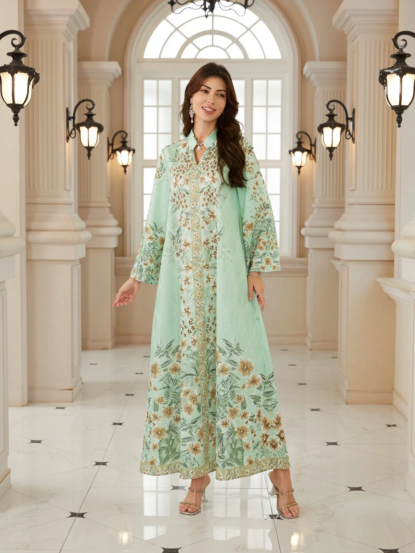 Women's Embroidered Fabric New Design Printed Rhinestone Dress, Kaftan Long Robe, Festival Evening Gown, Abayas Full Rhinestone