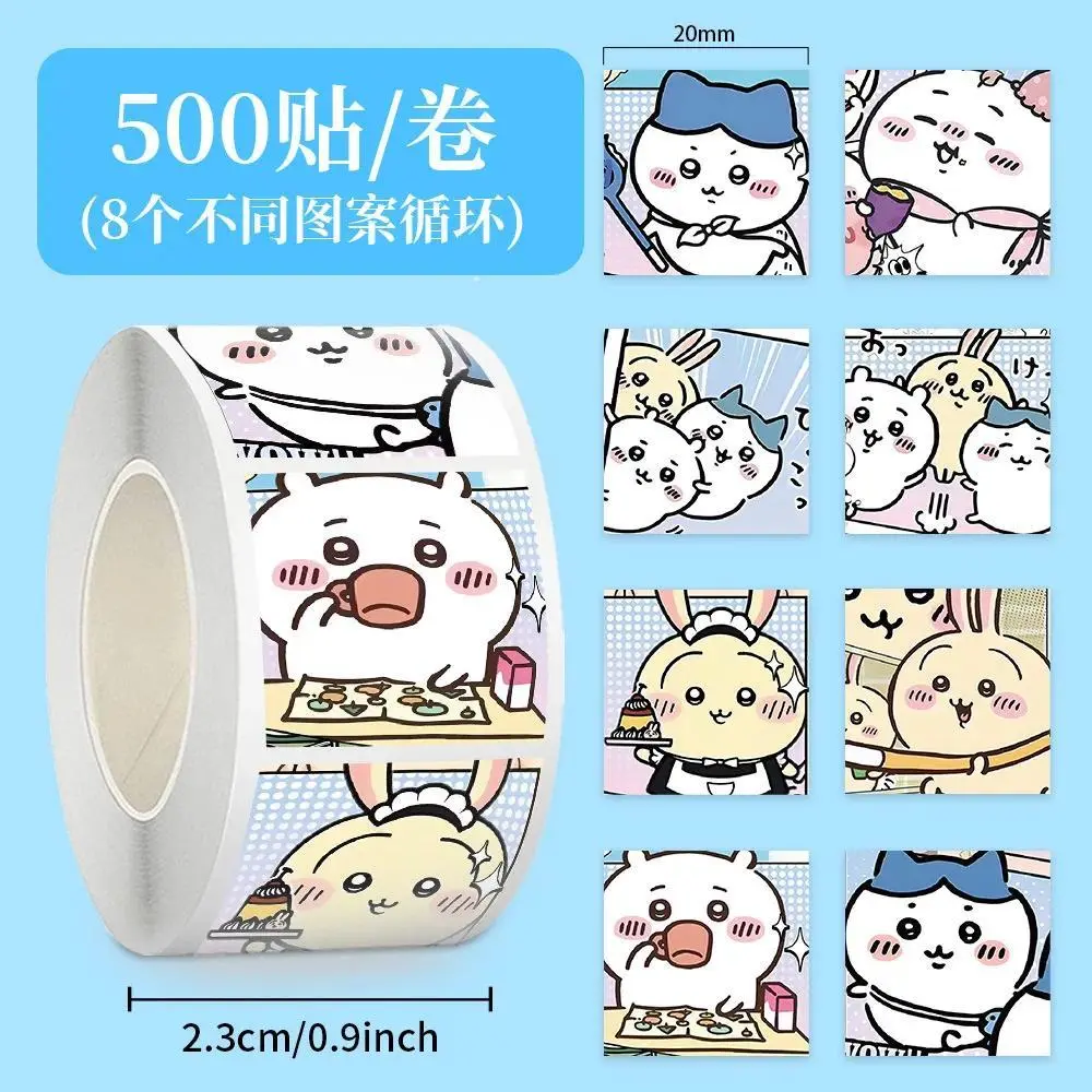 Cute Chiikawa Emoji Sticker Roll 500 Pcs Kawaii Hachiware Usagi Cartoon Round Label Stickers For Scrapbook Laptop Water Bottle