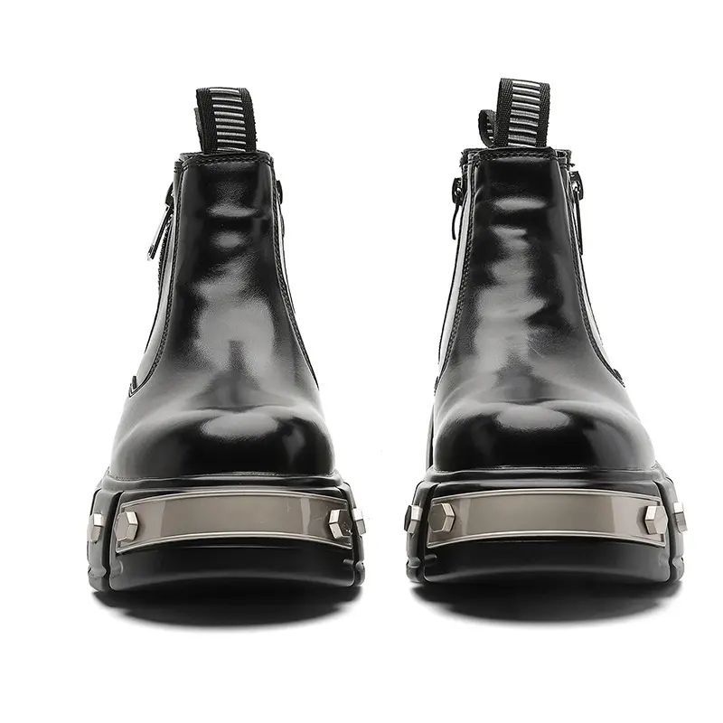 GGOR Men's Platform Chelsea Boots, Height-Increasing Boots, New Punk Style Side-Zip Ankle Boots