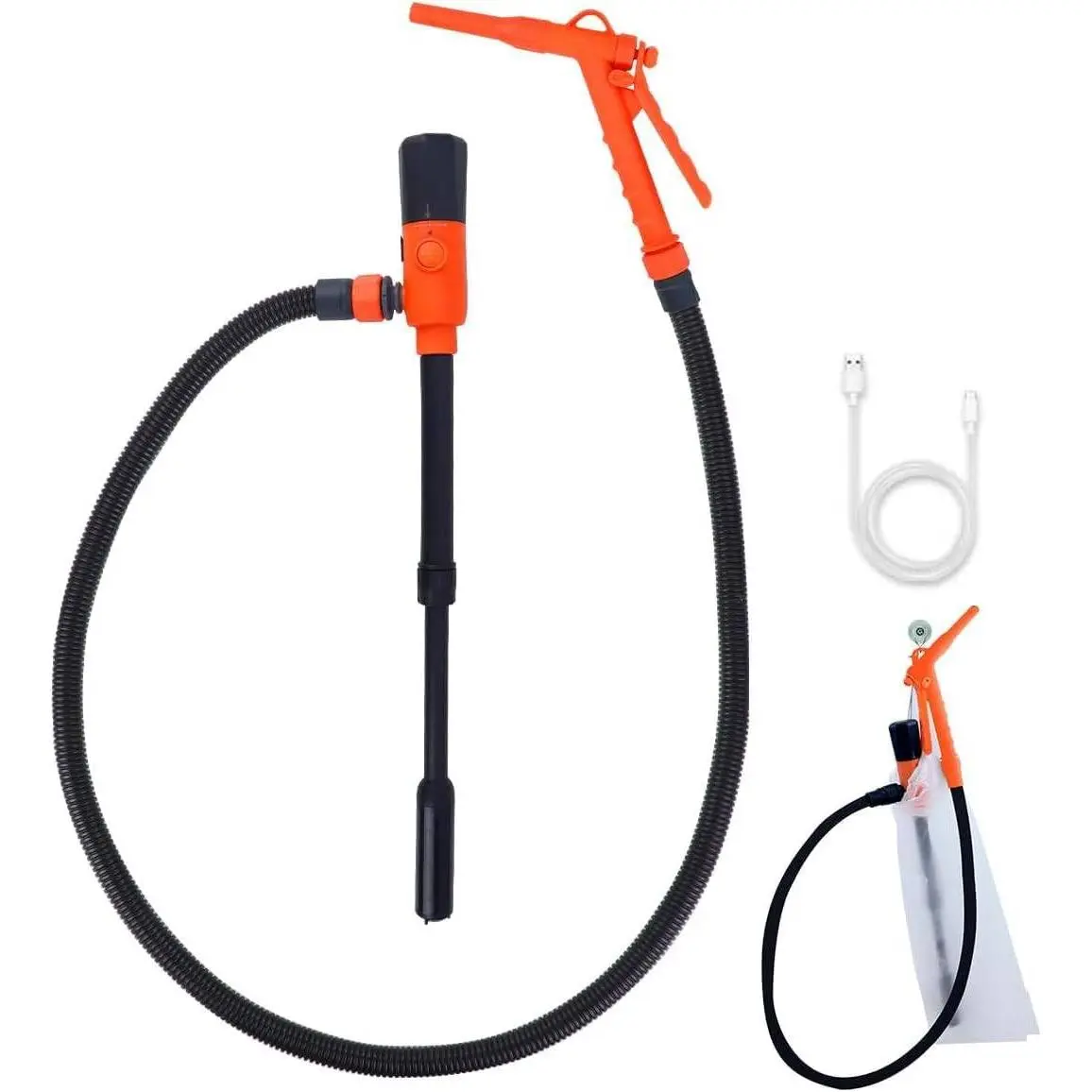 Gas Can Transfer Pump – USB AA Battery Powered, 2.8 GPM Cordless Fuel Siphon Pump, Electric Gasoline Syphon with 51" Hose, Portable & Automatic for Diesel, Lawn Mower, Car, Boat Tanks
