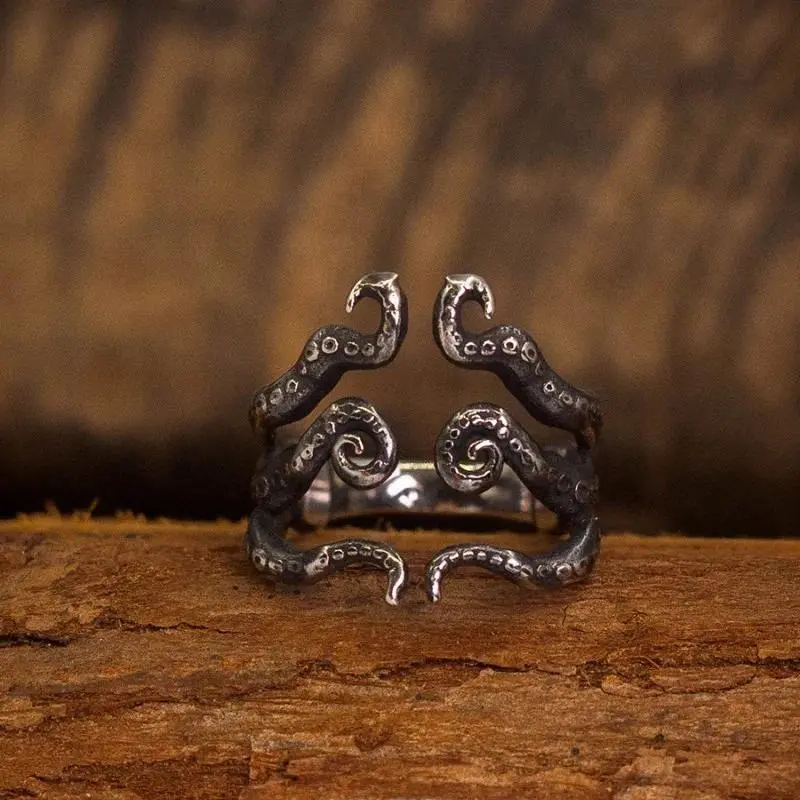 Unisex Silver Handmade Retro Octopus Tentacle Punk Gothic Resizable Open Ring - Animals Collectibles Cthulhu Fashion Jewelry Engagement Gift