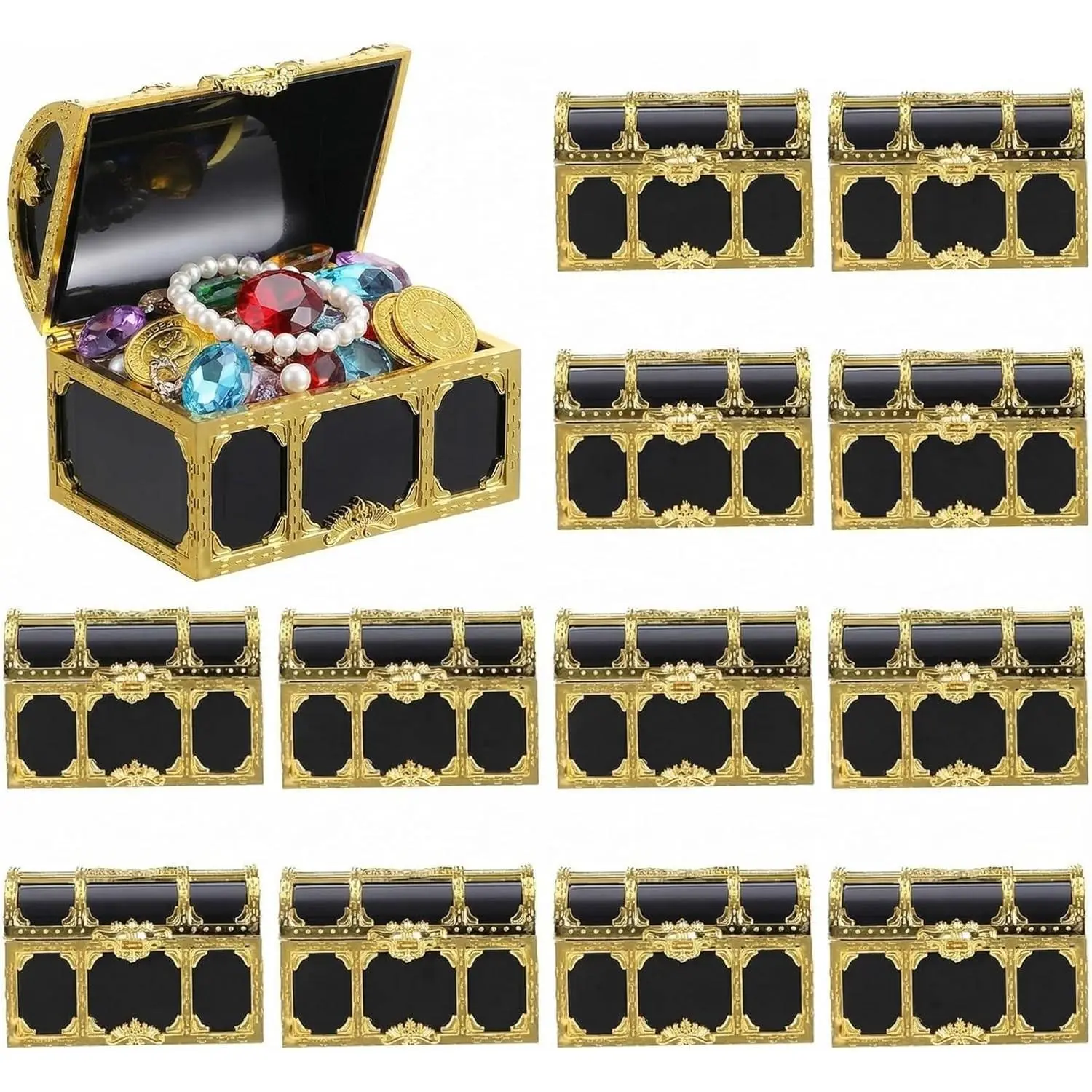 12Pcs Kids Pirate Treasure Chest Box: Mini Treasure Box for Boys & Girls - Small Plastic Pirate Chest Toy for Party Favor Birthday Theme Decoration, 3 Inch