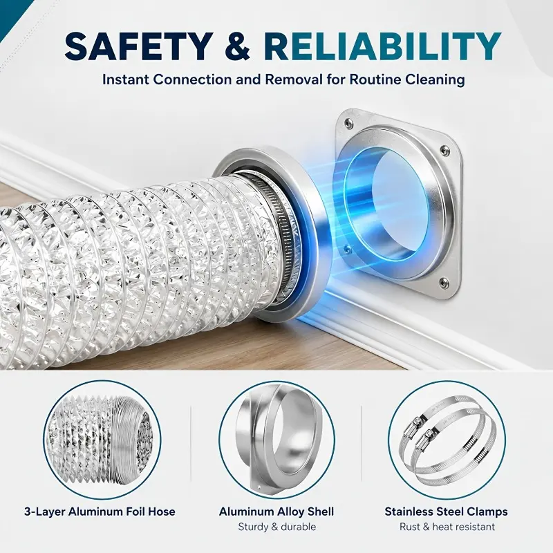 Magnetic Dryer Vent Connector Kit DV180, Sealed Dryer Exhaust Hose Coupling with 3.3ft 4-Inch Duct Hose and 2 Clamps, Quick Connect/Disconnect Dryer Venting Adapter for Easy Installation and Maintenance