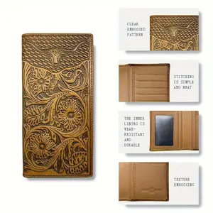 Luxury Men's Floral Embossed Cowhide Long Wallet - Wallets with Large Capacity, Multiple Card Slots, RFID Blocking Perfect Gift For Men Women