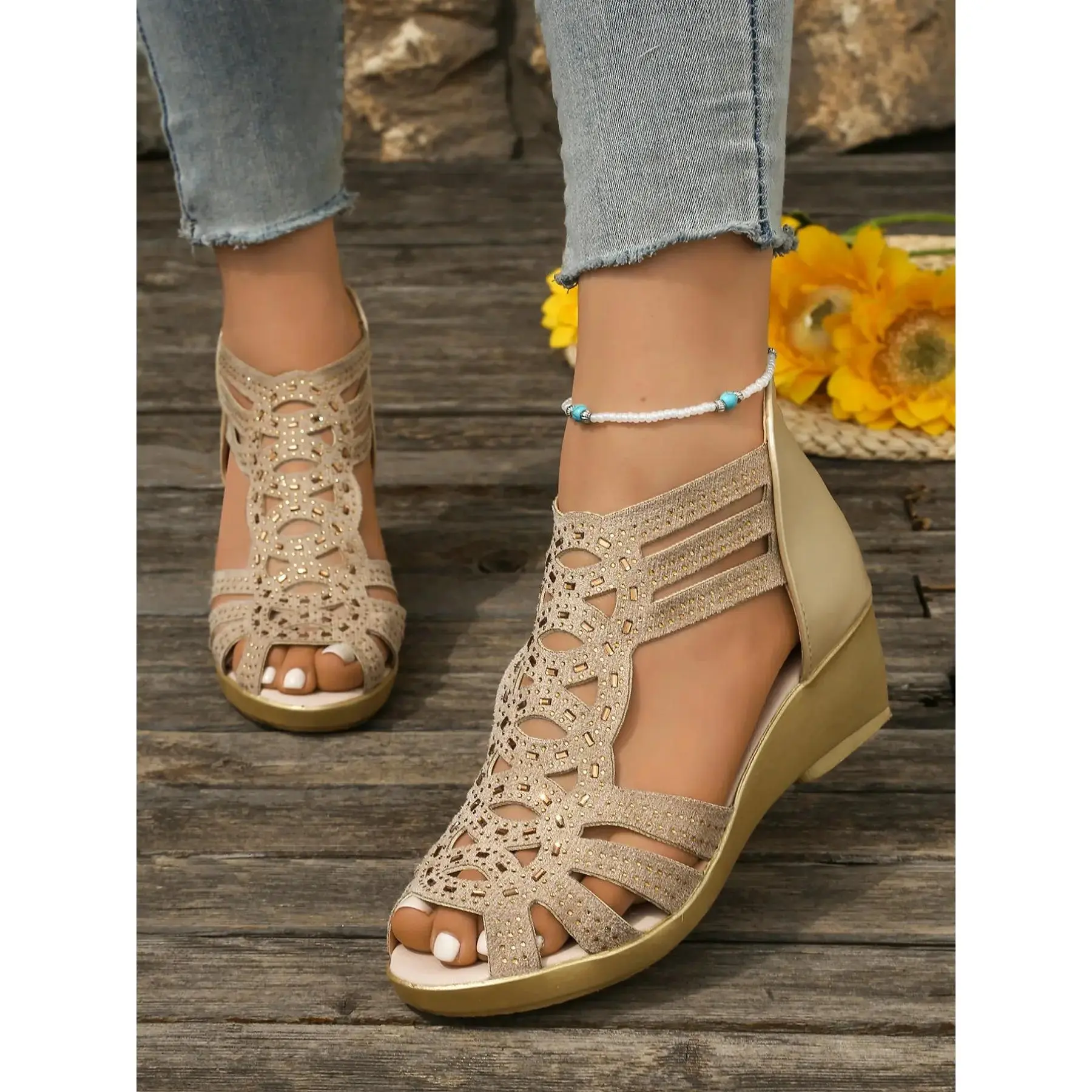 YYW1 Women's Comfortable Versatile Wedge Heeled Shoes, Stylish Footwear, Lightweight Soft Sole Mid Heel Single Shoe, Fashion Trendy Elegant Large Size Sandals, Classy Mom Shoes