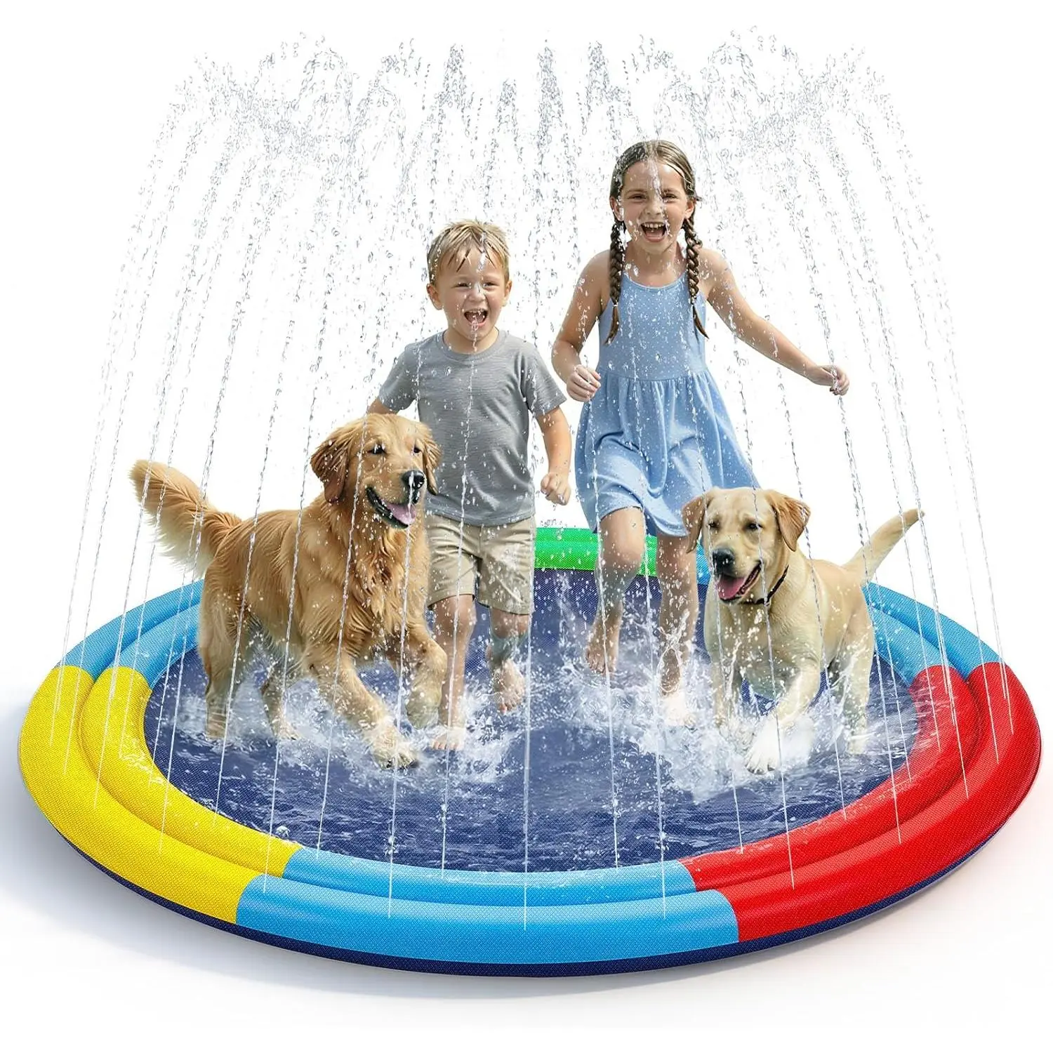 78-inch Large Splash Pad for Kids and Dogs, Dual Spray Tubes Sprinkler Pad, Thick Non-Slip Water Play Mat for Backyard, Summer Outdoor Water Toys for Toddlers and Family