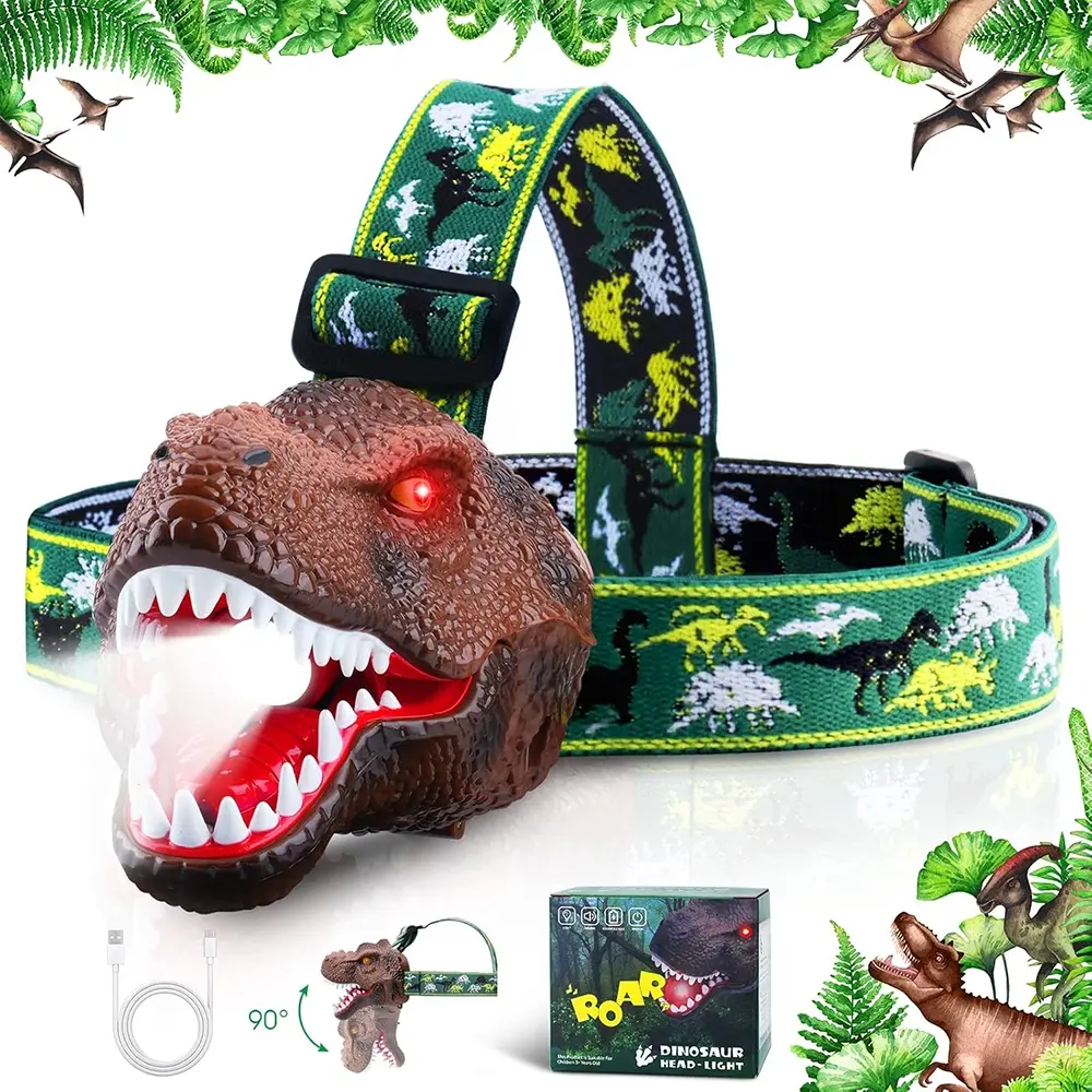 1PC LED Rechargeable Headlamp ，Dinosaur Headlamp for Kids Flashlight Outdoor Camping Essentials Gear, Dinosaur Toys Headlight for Boys Girls/Adults, Ideal Gift Toys for Birthday Rave Party