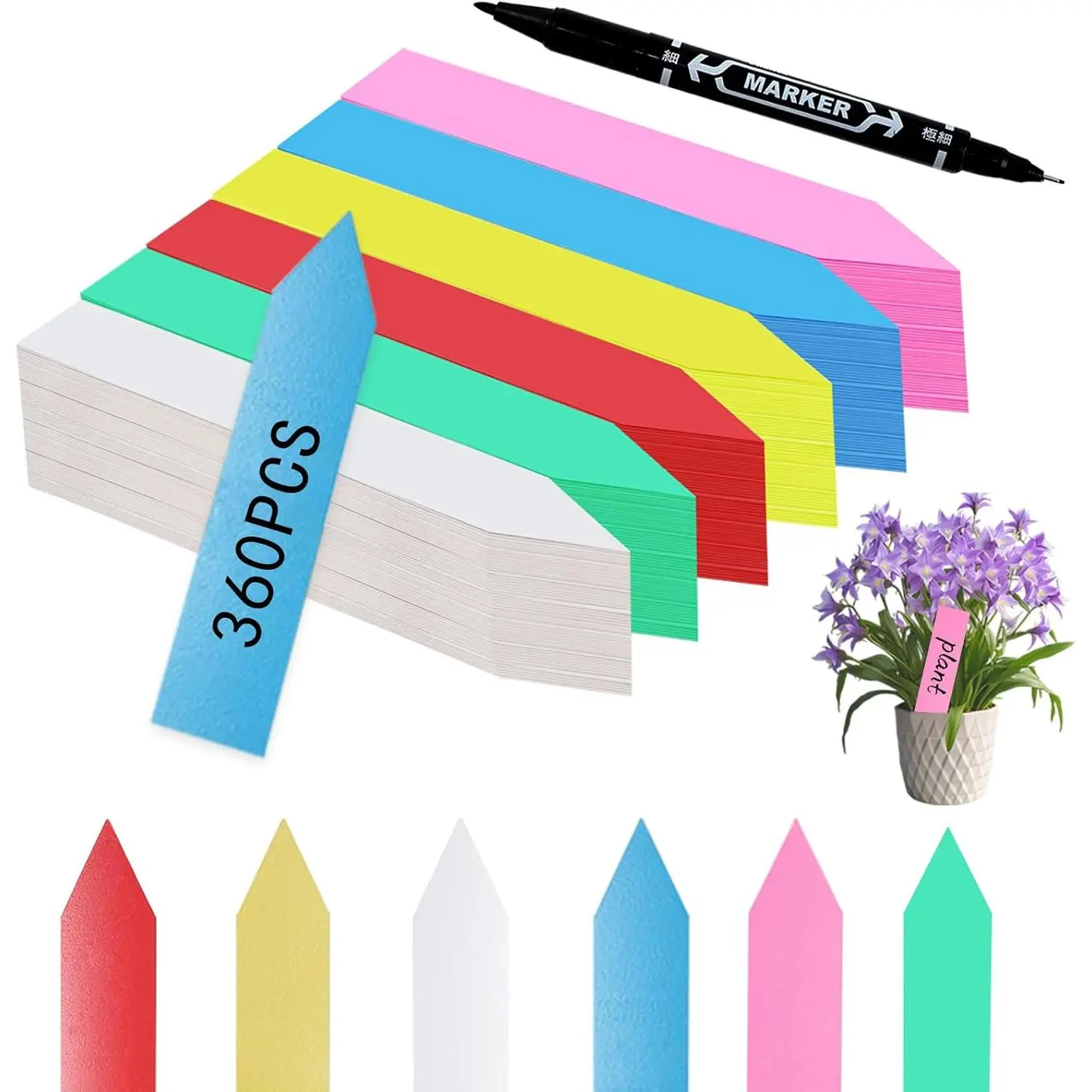Markers Garden Labels 360 count Plastic  Labels Name Tags with Permanent Marking Pen for Seedlings Outdoor  Garden  Stakes Tags Pot Marker 6 Colors