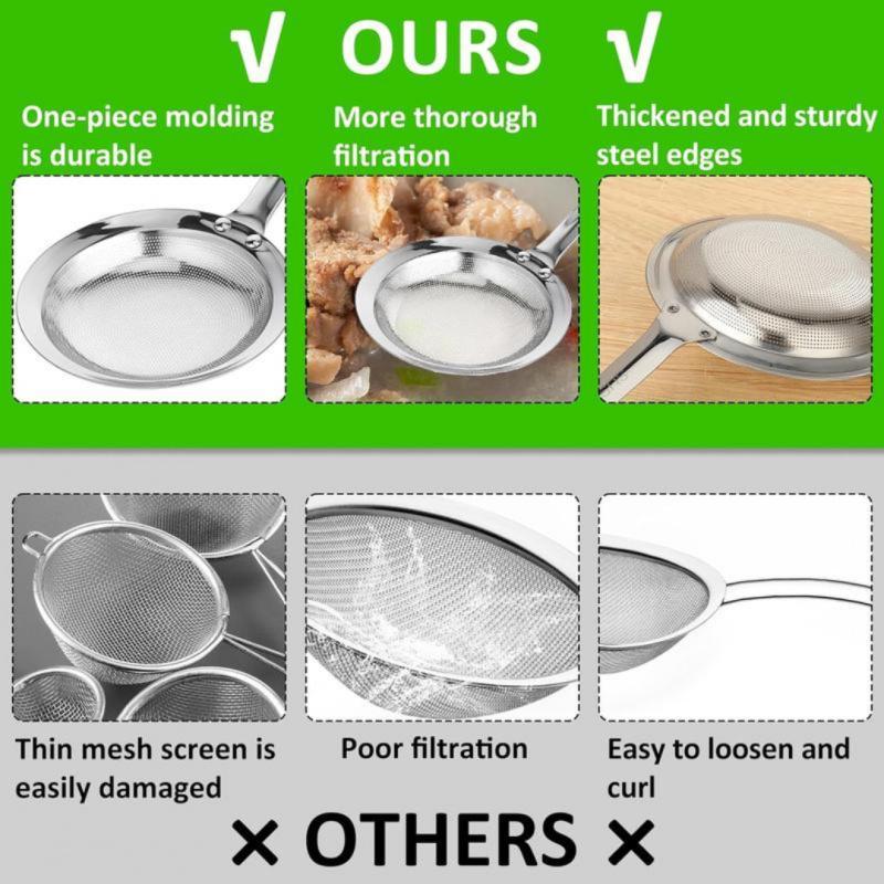 Stainless Steel Fat Skimmer Spoon  Extra-Large & Long Handle Fine Mesh Strainer for Cooking, Frying, Oil, Foam & Grease Removal