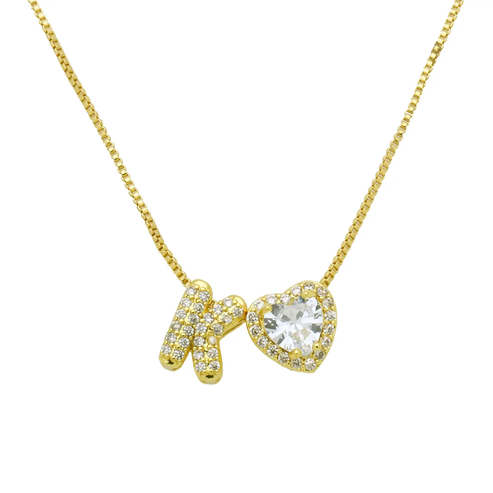 Trendy Golden A-Z Letter Bubble Heart Pendant Necklace Personalized Large Heart Cubic Zirconia Monogram Pendant Choker Daily Vacations, Party Wear, Jewelry, Holiday Gift