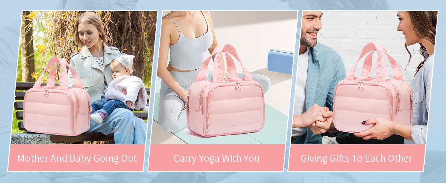 SUNDAY MIRTH Puffer Travel Toiletry Bag – Large Capacity 11.8"L Makeup Organizer, 4 Compartments, Waterproof Wet/Dry Separation, Ultra-Light Taslan Fabric – Ideal for Business Trips, Gym, Family Vacation, Camping