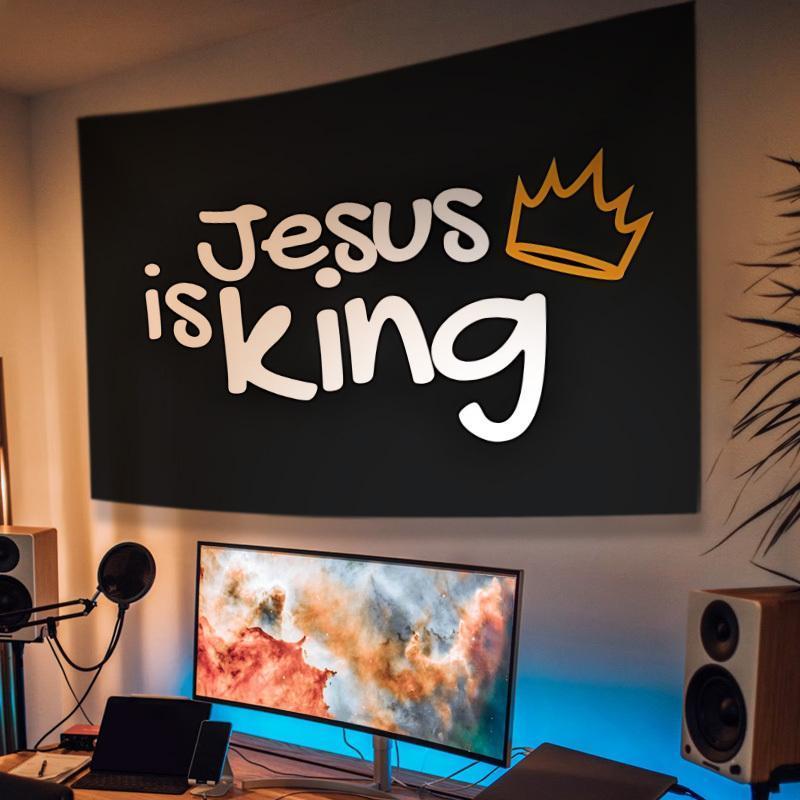 Decorative Scripture Tapestry - 40x30 in Christian Verse Wall Decor, Jesus Is King Message Crown Motif Wall Hanging, Indoor Home Supplies for Bedroom