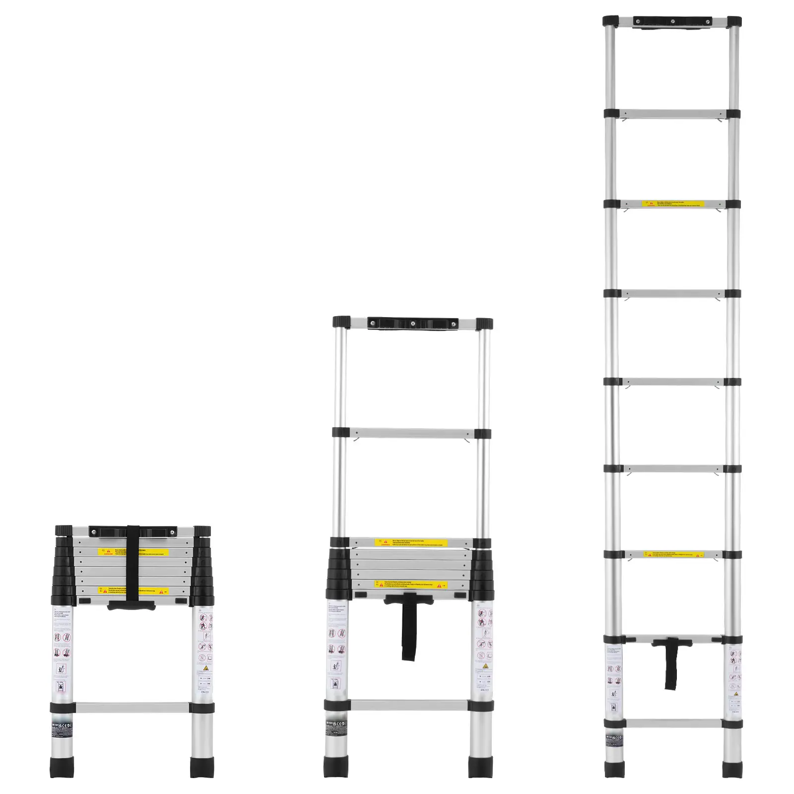 Telescoping Ladder, Aluminum Lightweight Extension Ladder, 375 lbs / 170 kg Maximum Load Capacity, One-button Retraction Collapsible Ladder, Easy to Carry, Safety Anti-Pinch Design