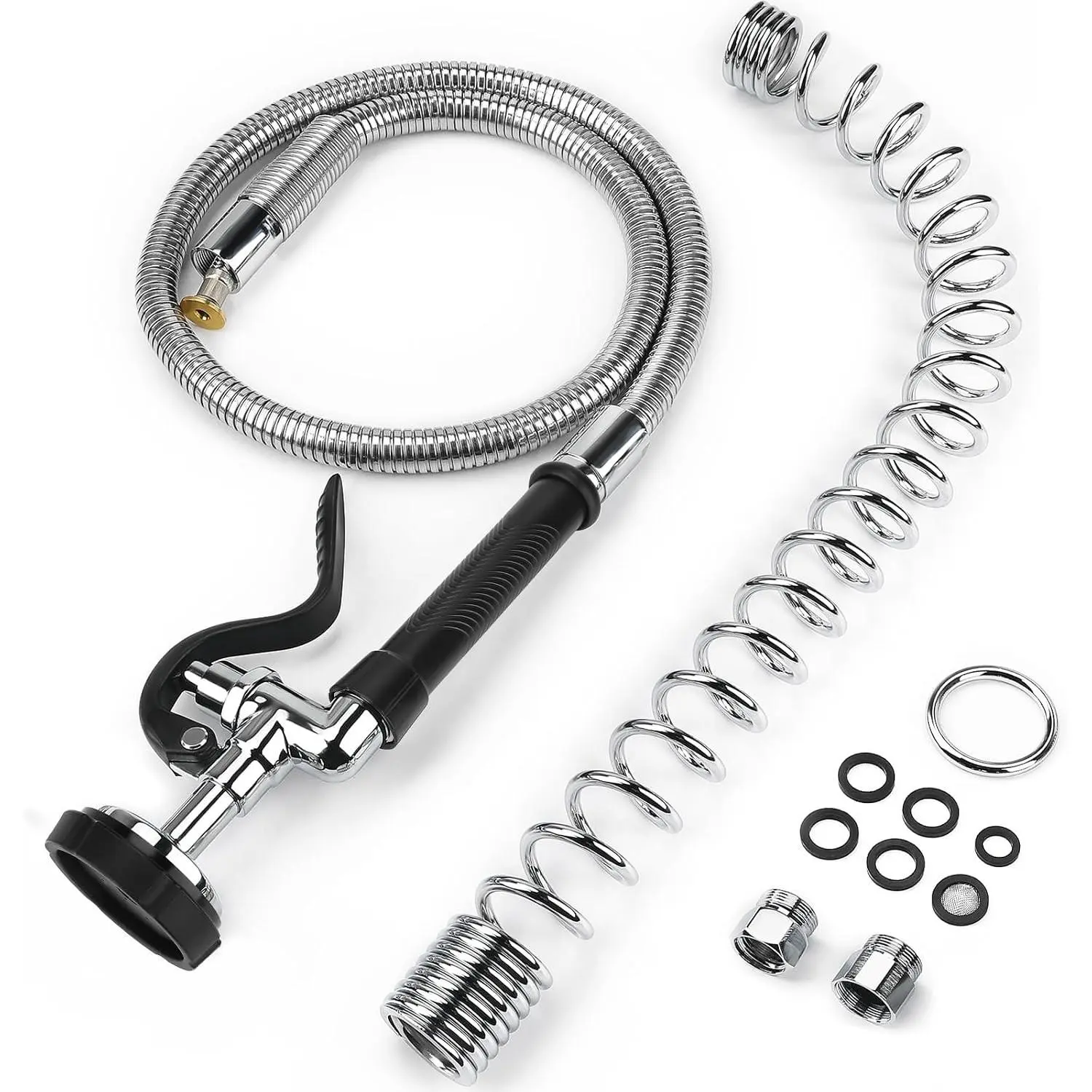 Commercial Kitchen Equipment Spray Valve Replacement Kit with 38" Flexible Stainless Steel Hose, Pre-Rinse Overhead Spring & Spray Head for Restaurant Industrial Kitchen Sink Faucets