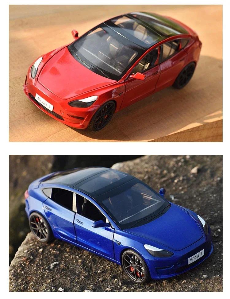 1:24 Tesla Model 3 Model Y Alloy Car Model Diecast Metal Toy Vehicles Car Model Simulation Sound and Light Collection Kids Gifts