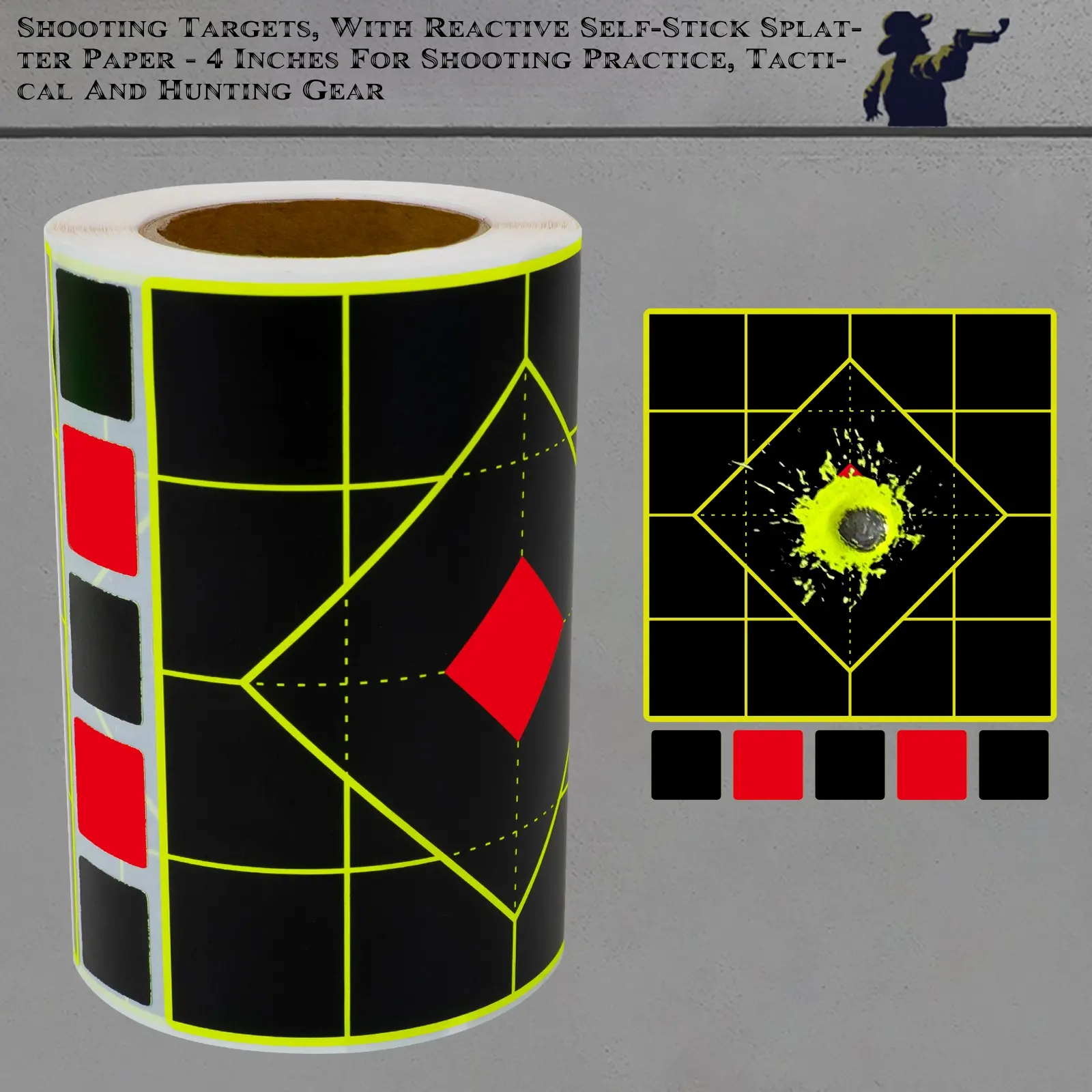100pcs 4in Square Sticker Practice Target Paper, Fluorescent Color Labels, High Visibility Shooting Targets, Indoor Outdoor Use