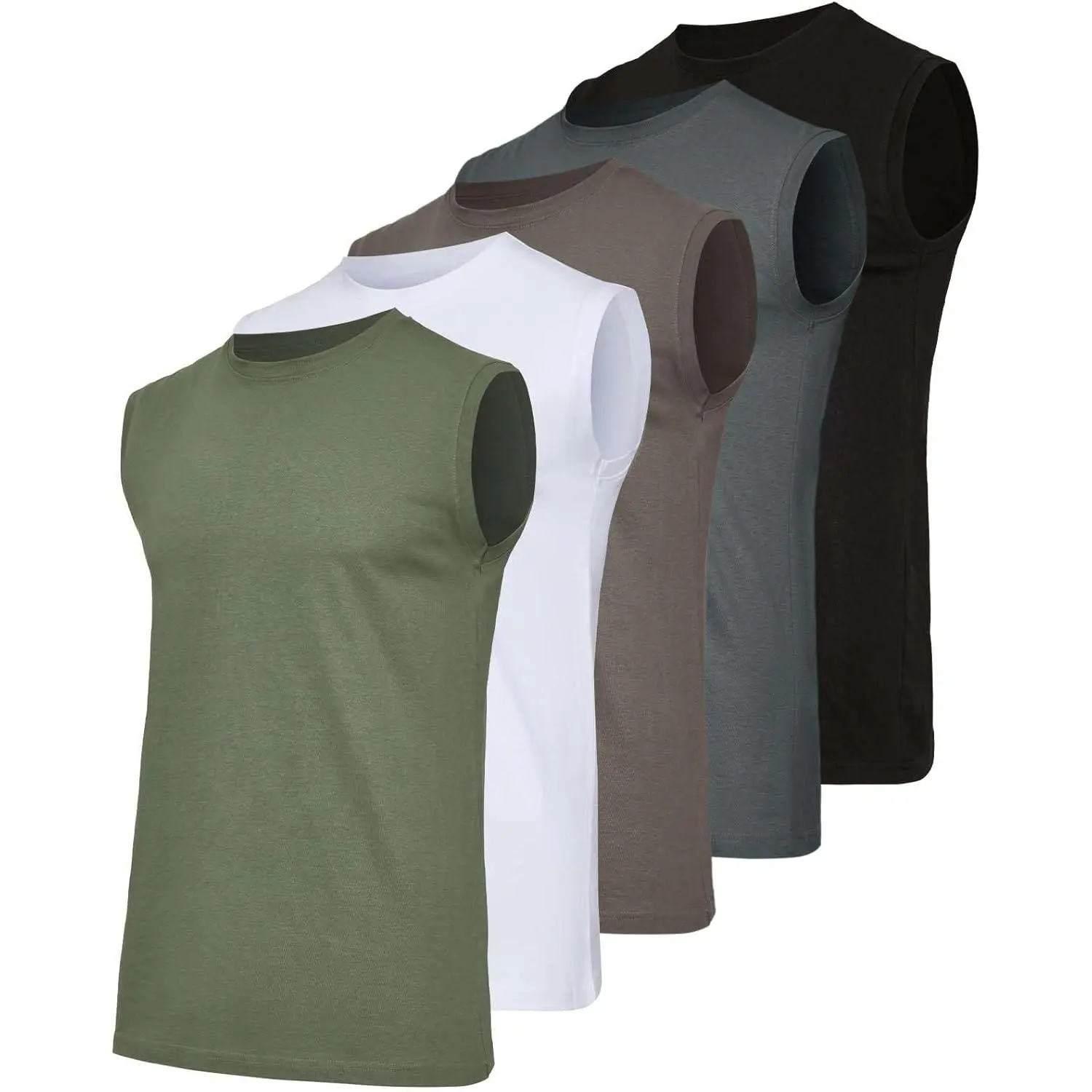 Real Essentials 5-Pack Men's Classic Cotton Sleeveless Crewneck Tank Tops - Breathable Compression Gym Undershirts (Big & Tall Available)