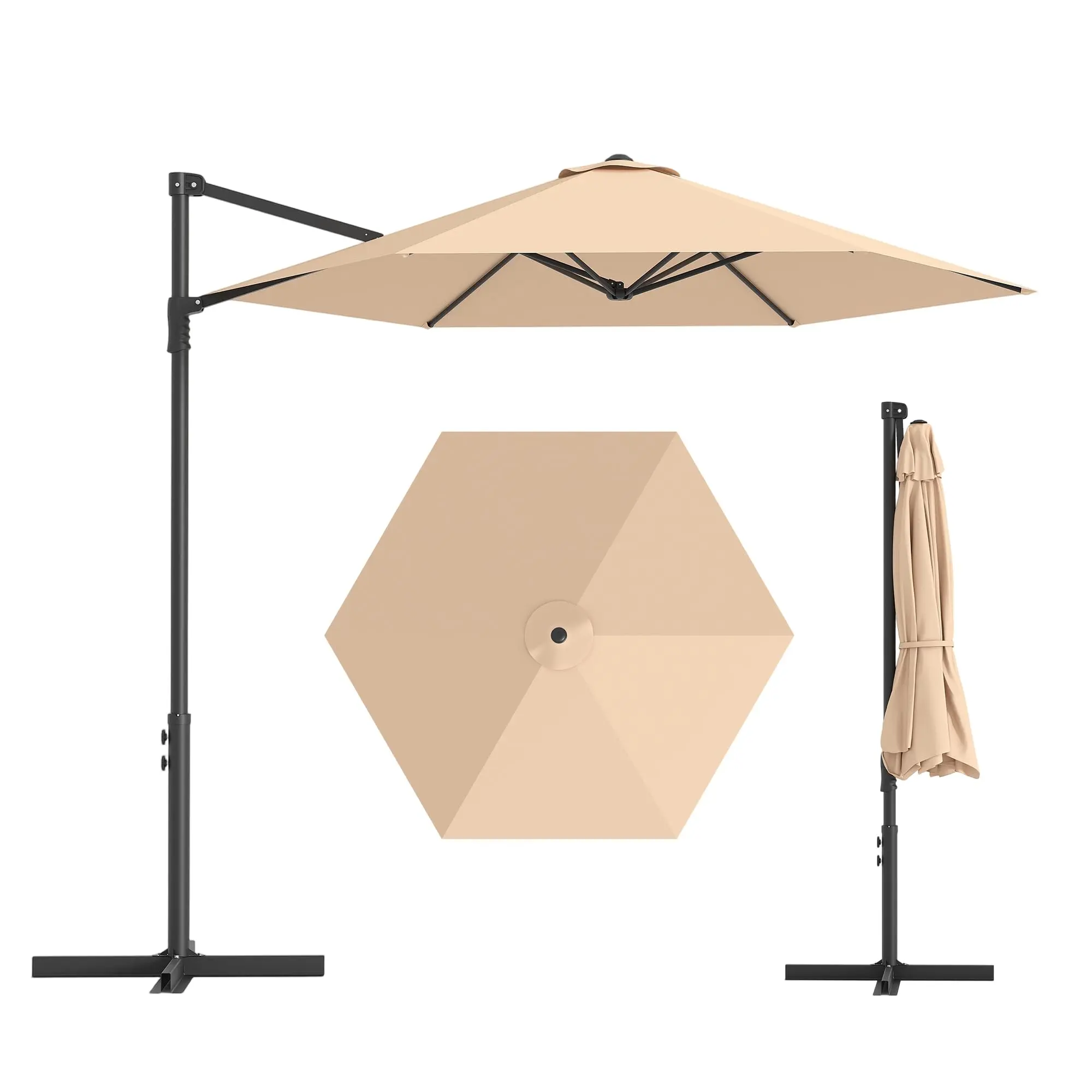 UV-Resistant Large Shade Cantilever Patio Umbrella – 9FT Offset Outdoor Parasol with Vented Canopy for Deck, Backyard, Poolside, Garden Furniture – Robust Sun Protection