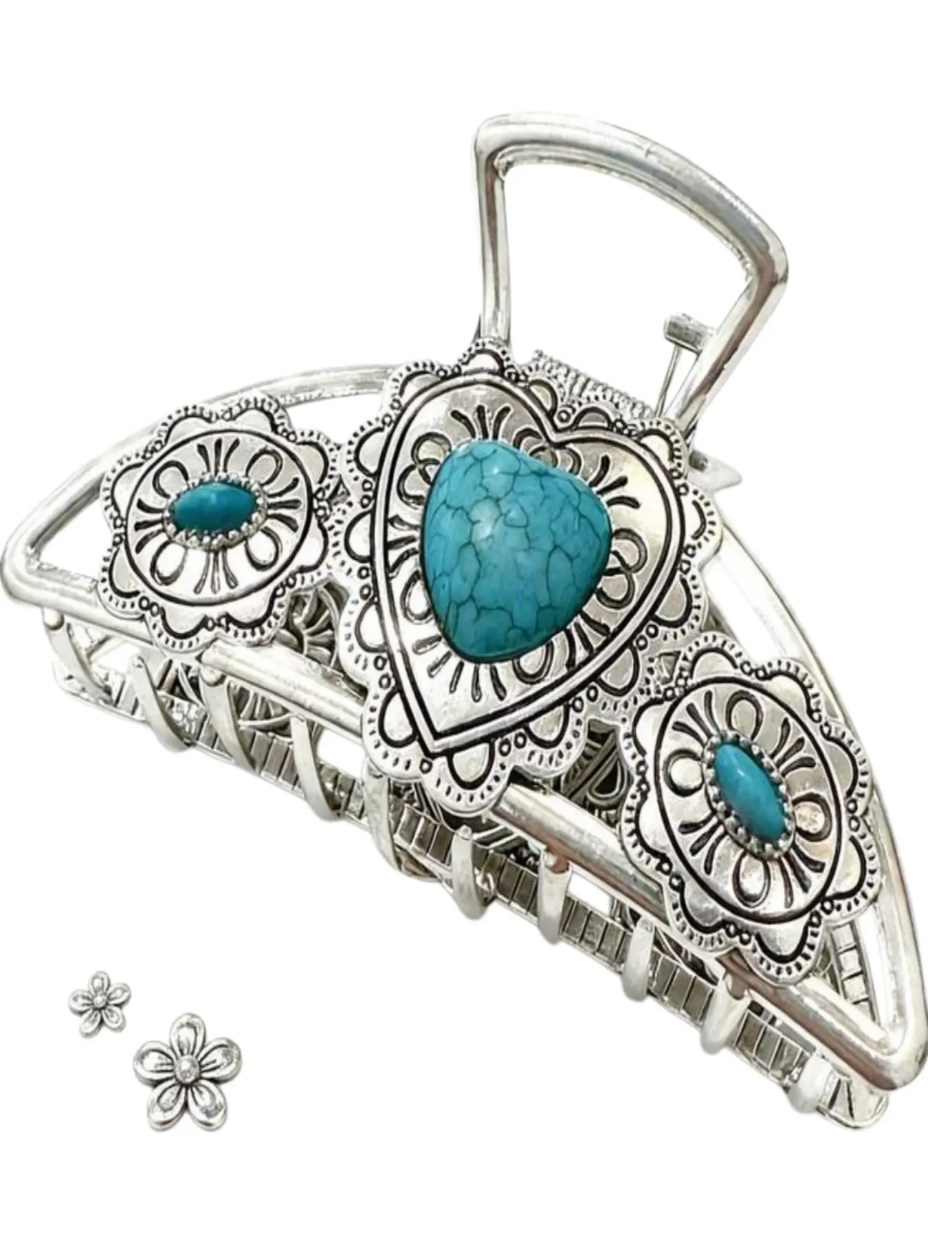 New Retro Turquoise Heart Large Hair Claw Clip, High-Quality Stylish Hair Accessory, Bohemian Style, Travel, Birthday Gift, Goddess Hair Clip