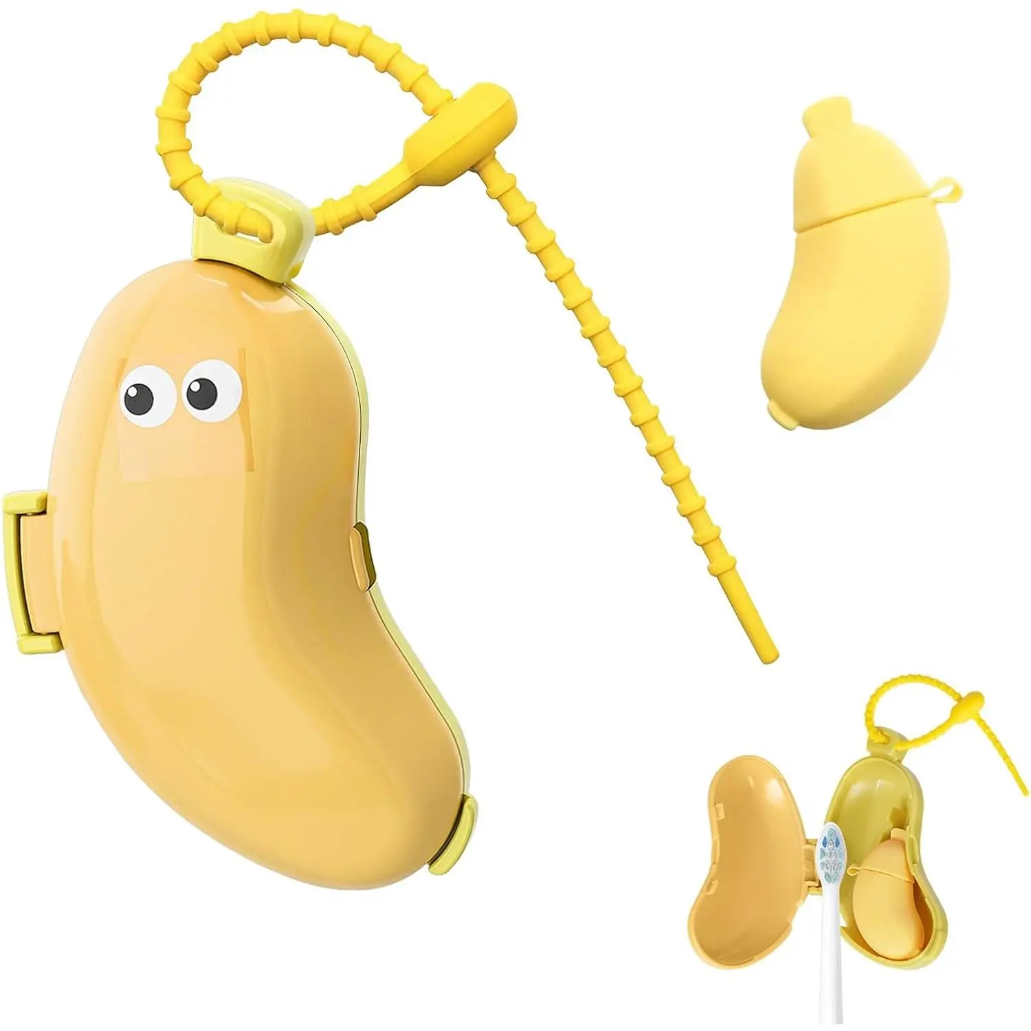 Banana-Shaped Travel Toothbrush Case, 2-in-1 Toothbrush Protector Cover with Built-in Toothpaste Dispenser & Hanging Rope, s Most Electric/Manual Brush Heads  Vacation, Camping, School, Home