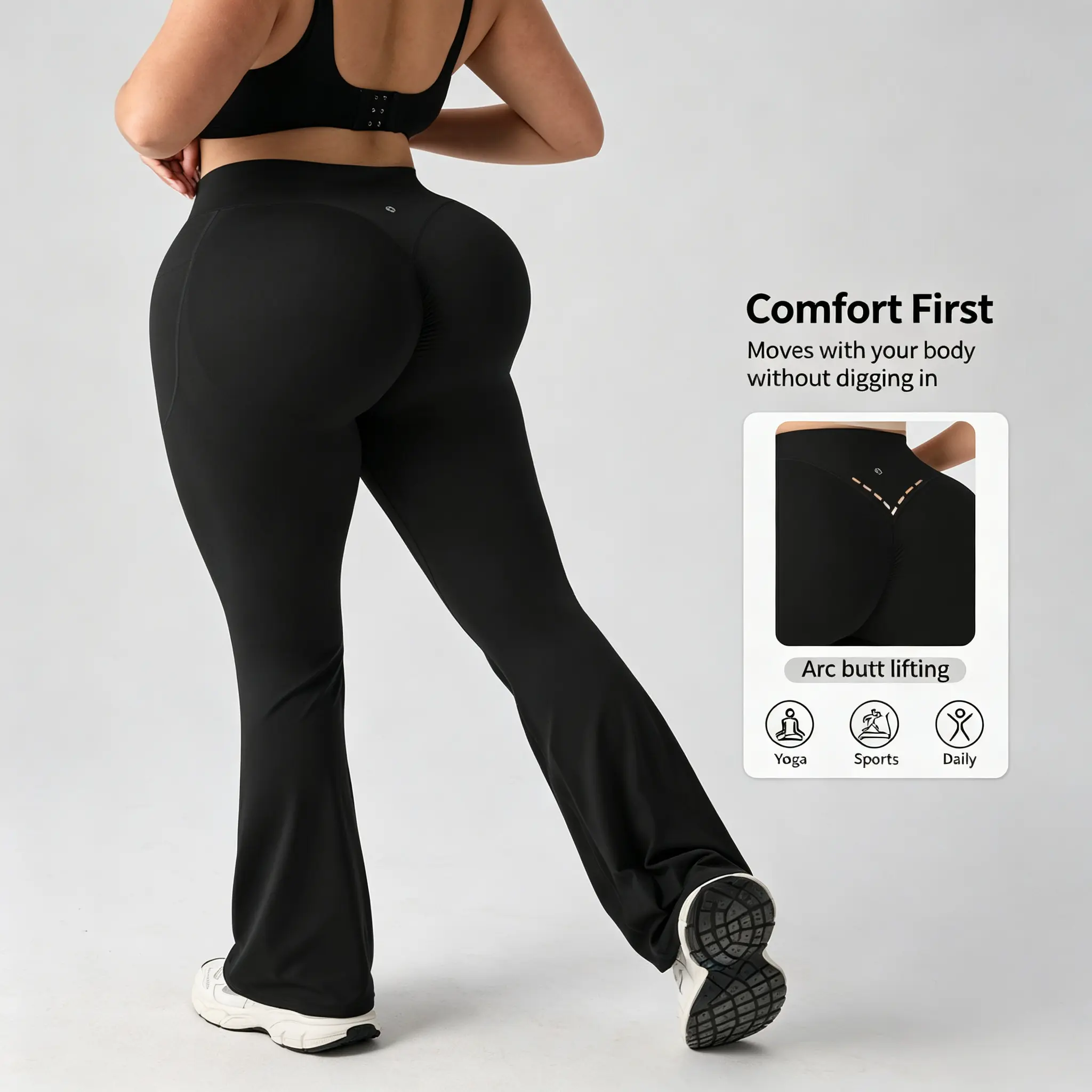 1/2 Pack High‑Rise Scrunch Butt Lifting Tummy Control Shaping Yoga Flare Pants with Pockets, Trendy Activewear Casual Workout Bootcut Pants For Everyday Outdoor Fitness
