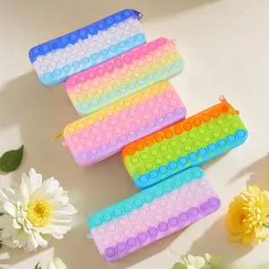 Silicone Pop Fidget Pencil Case, Minimalist Large Capacity Stationery Pouch, Stress Relief Bubble Sensory Toy Organizer, Cute Storage Bag for Boys Girls, Back to School Classroom & Daily Study Supplies
