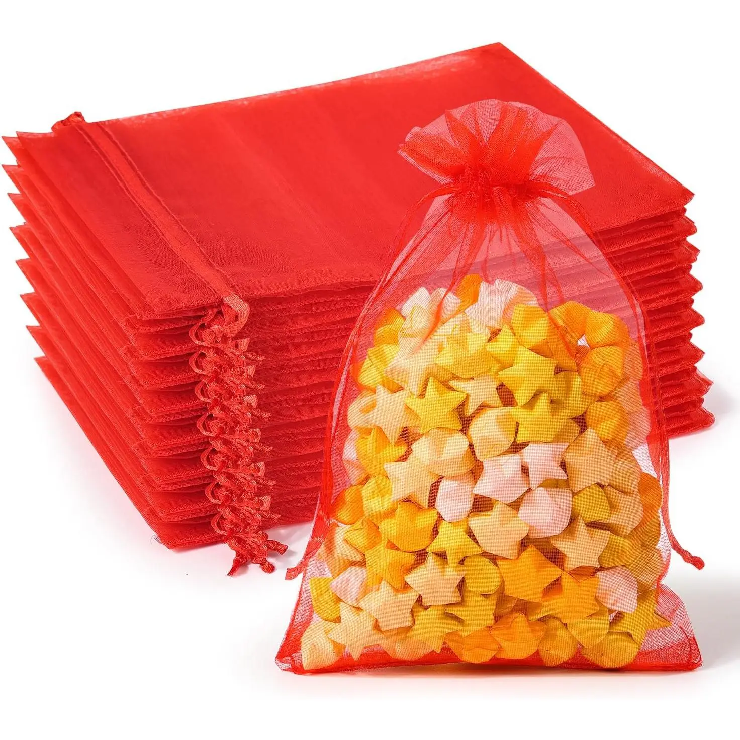 100 count Organza Bags, Red Satin Mesh Bags, 4x6 inches Christmas Wedding Favors Christmas  Drawstring Bags  Pouches