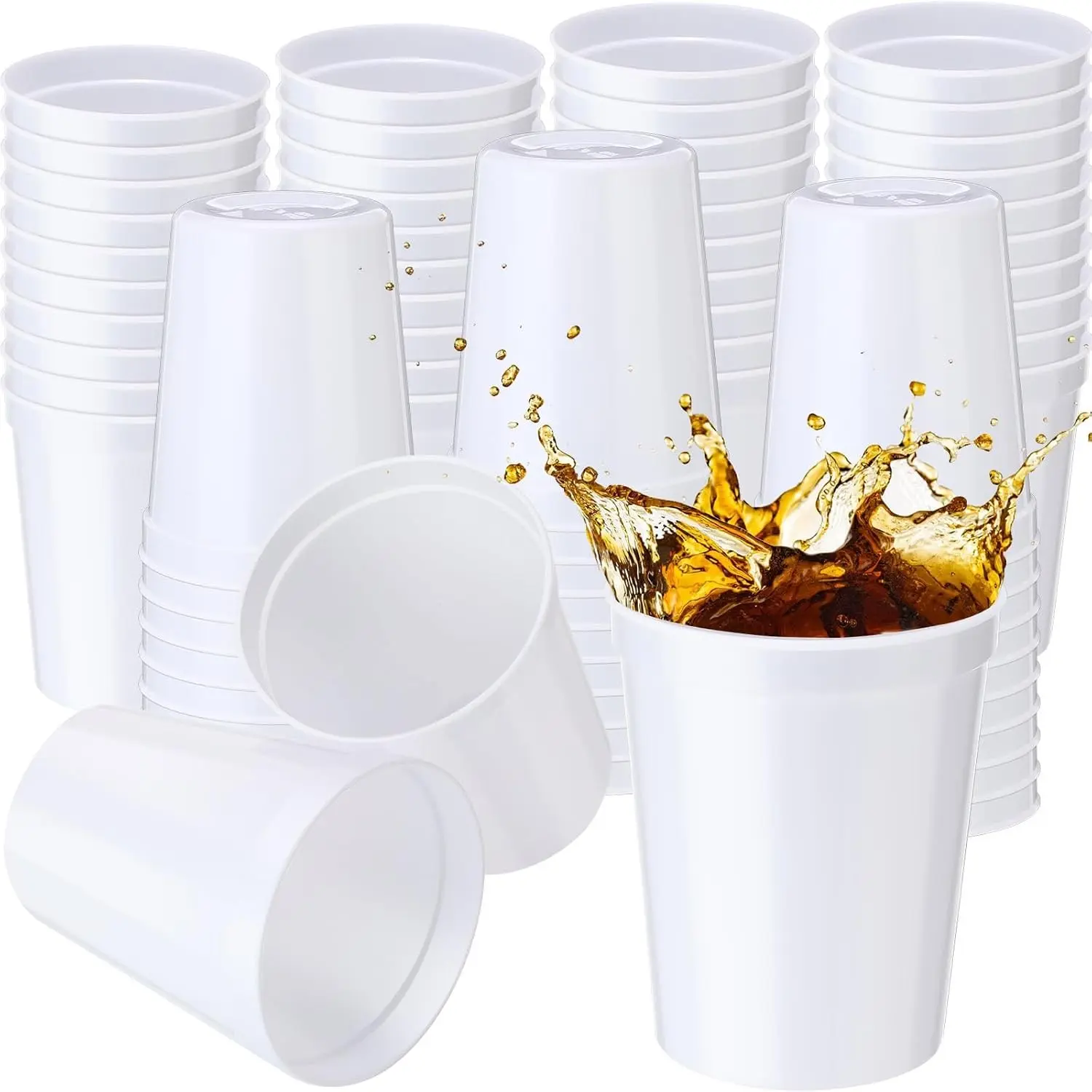 36 Pack White Stadium Cups Reusable Plastic Cups Blank Drink Stadium Tumblers for Parties, Events, DIY Projects (16 oz)