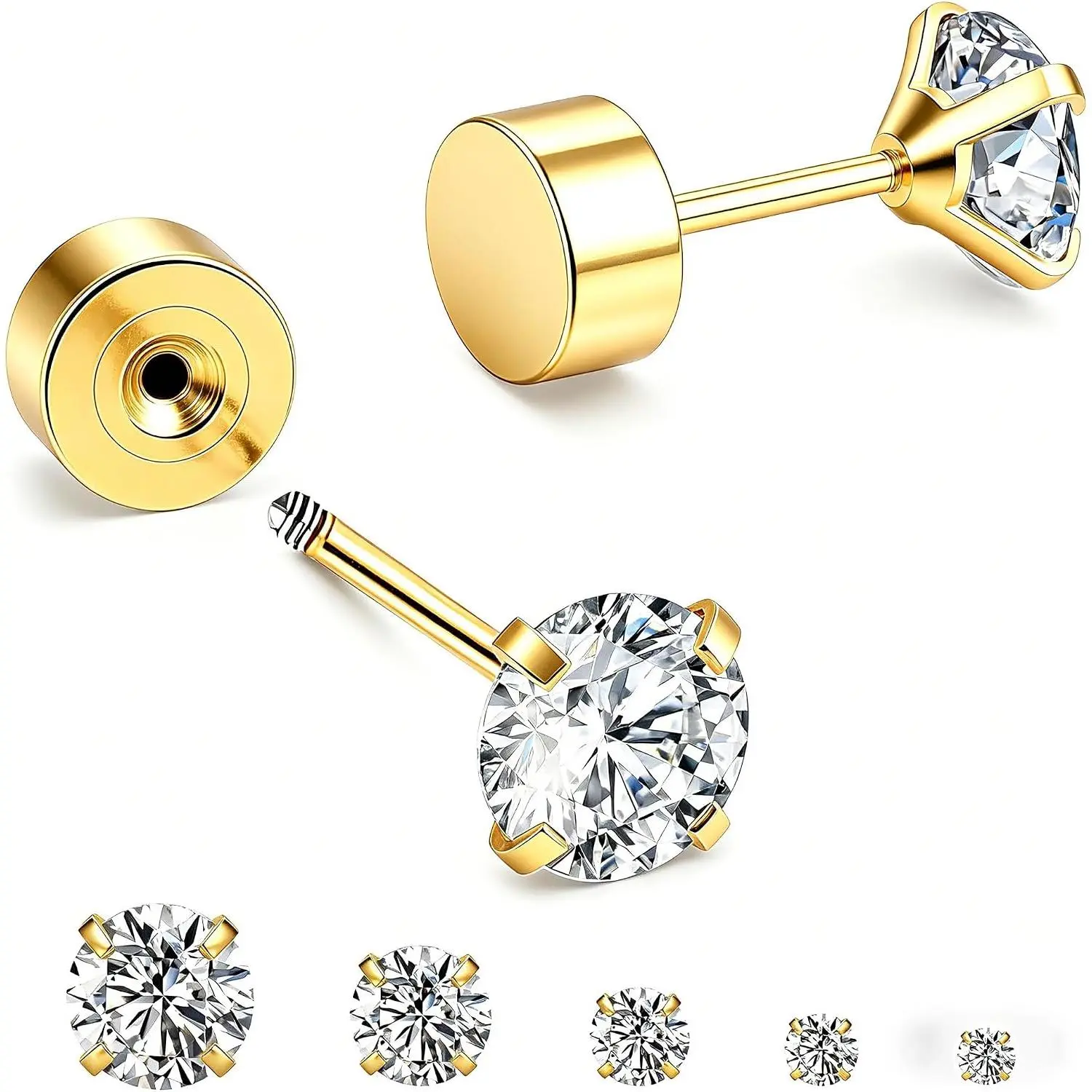 Cartilage Earrings for Women Men, 1 Pairs Titanium Stud for Women   Black 20G  & Screw  with Cubic Zirconia  6 7 mm