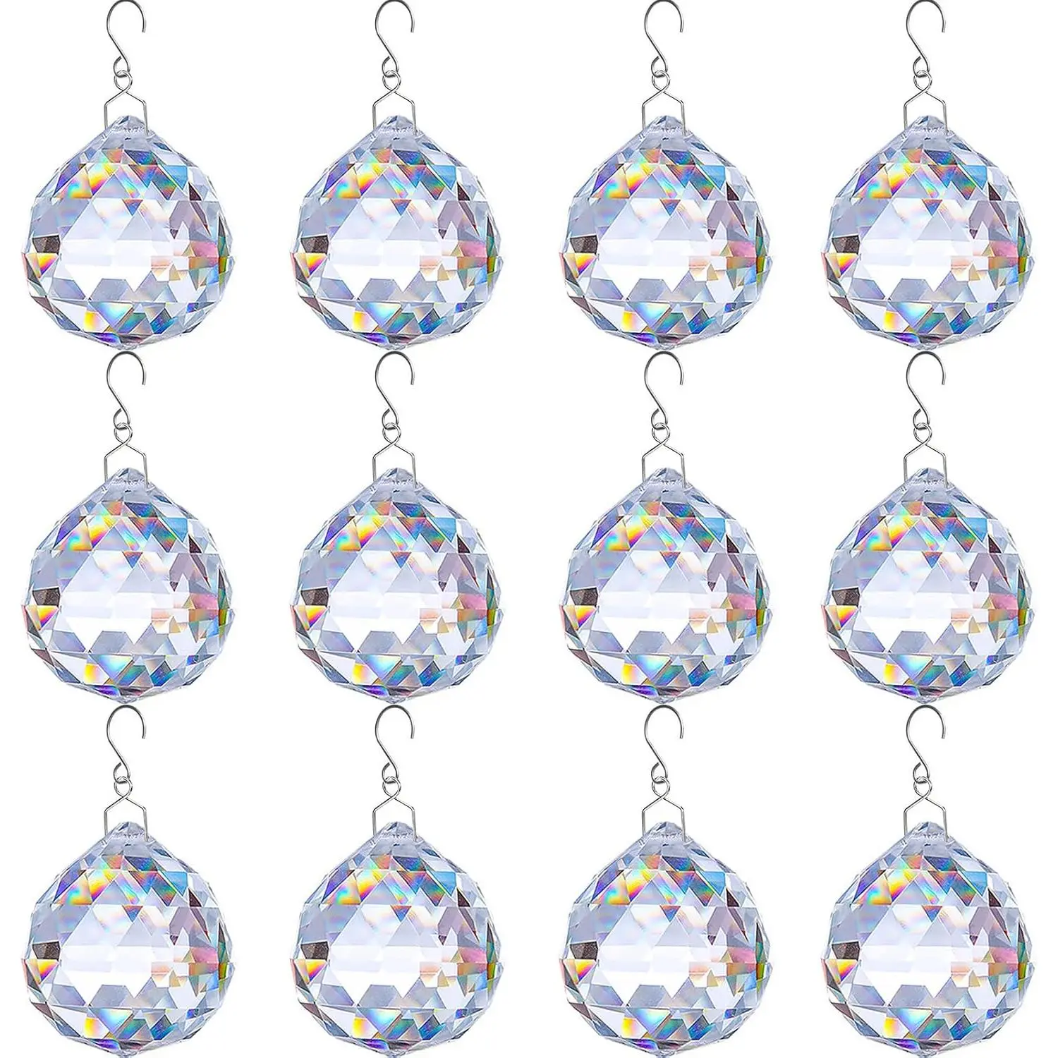 12 count Clear  Glass Prism Suncatcher, Christmas Balls Ornaments, Rainbow Pendants Maker,   Prisms for Windows, Xmas Tree Decorations for  Decor