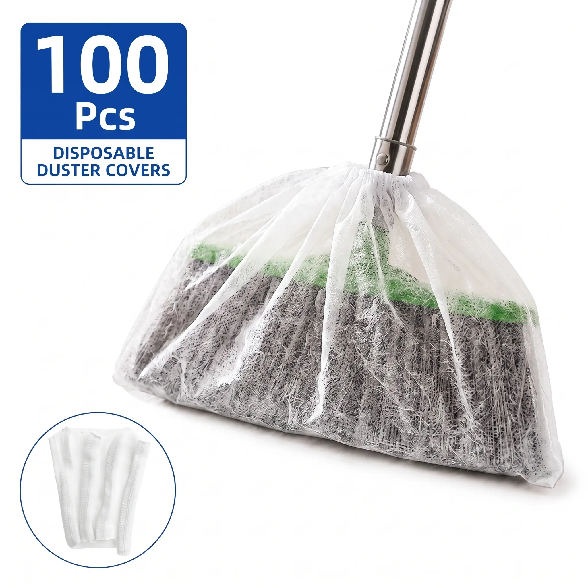 100 PCS Disposable Broom Dust Covers, Non-Woven Dust Catcher Covers for Most Standard Brooms, Traps Dust, Hair & Debris, Easy to Use-YY1